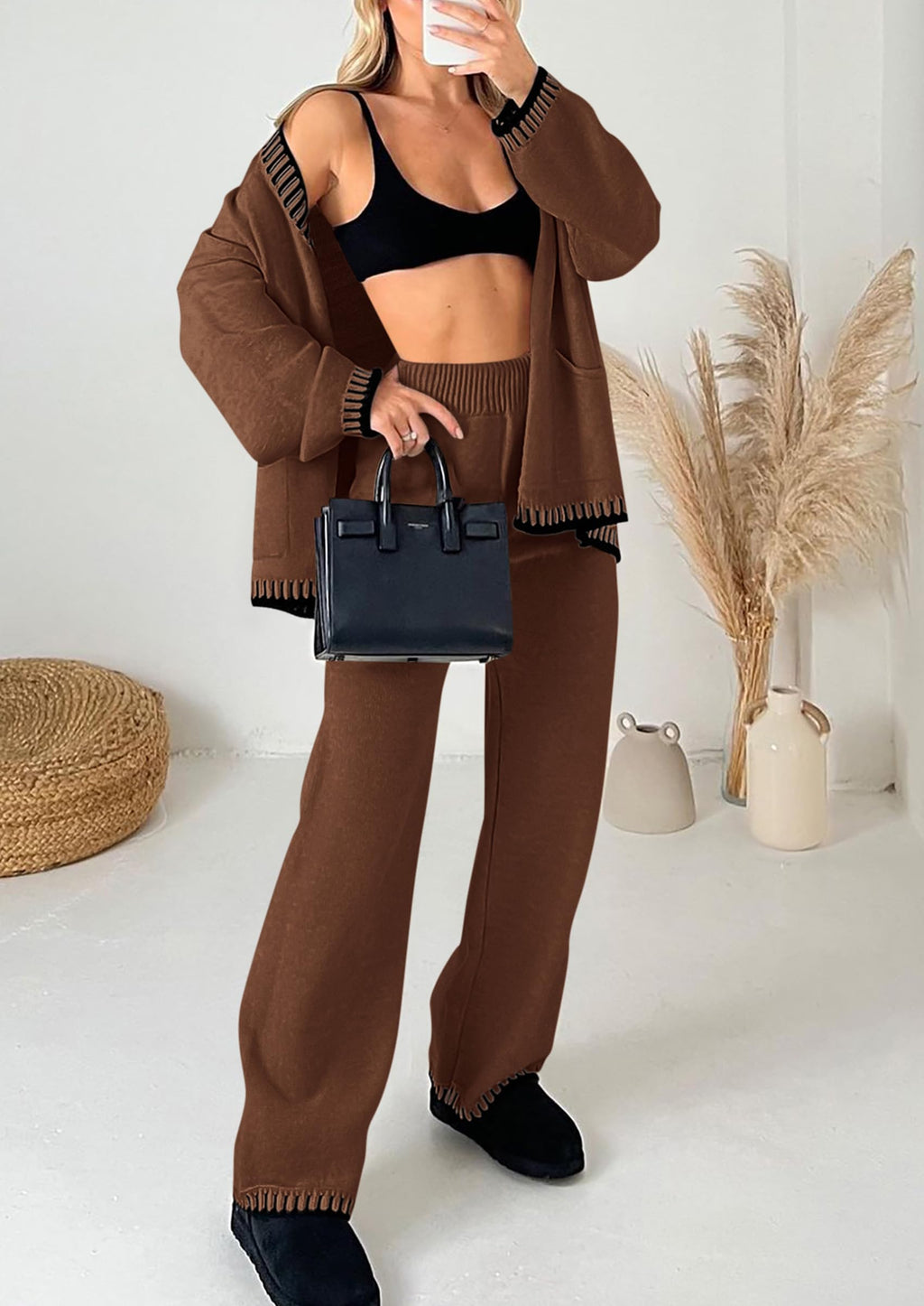 PRETTYGARDEN Lounge Sets for Women Fall Loungewear 2 Piece Outfits Cardigan Sweaters Track Suit Matching Winter Clothing