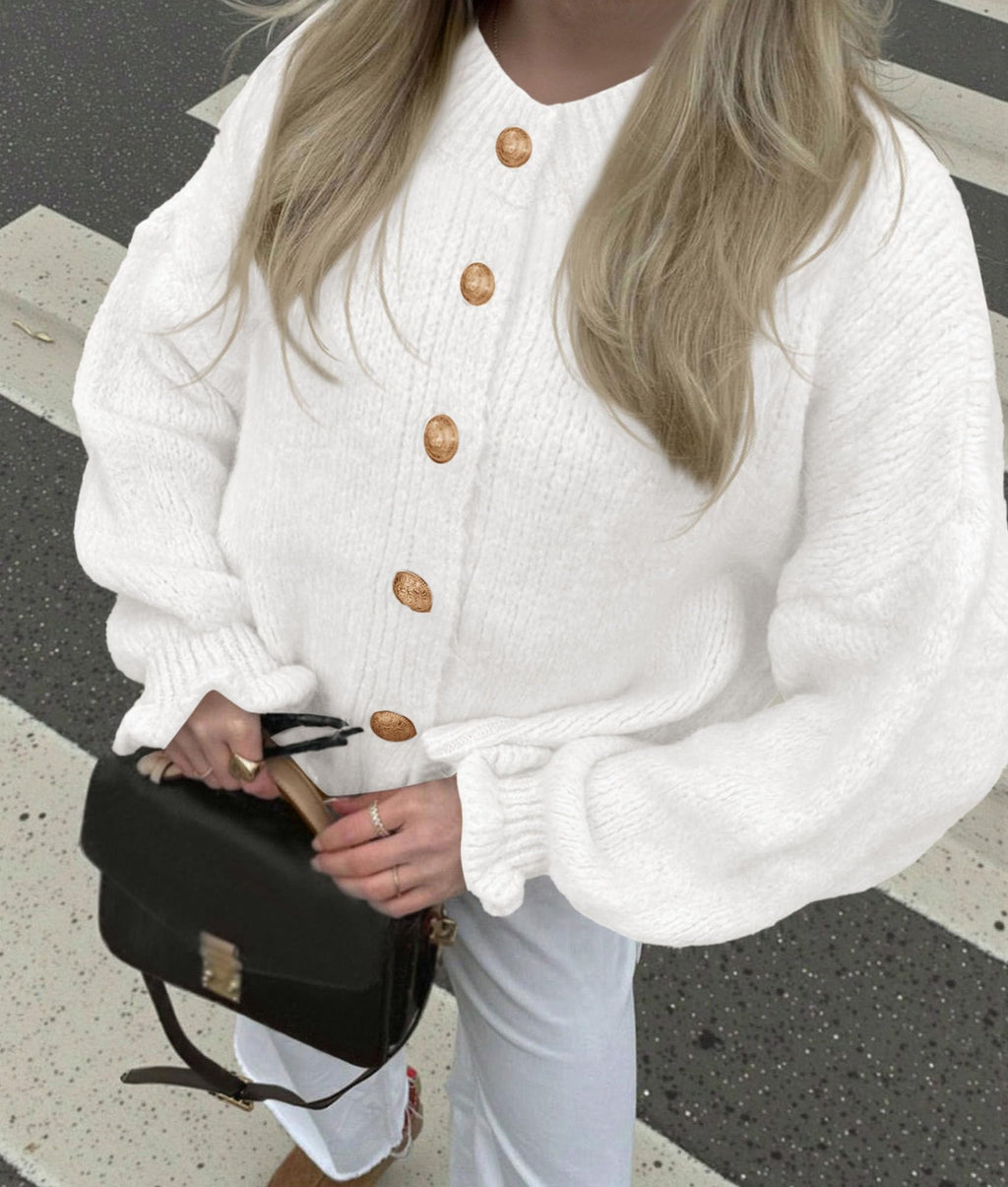 PRETTYGARDEN Womens Cropped Cardigans Trendy Ruffle Open Front Chunky Knit Sweater Oversized Button Down Fall Clothes