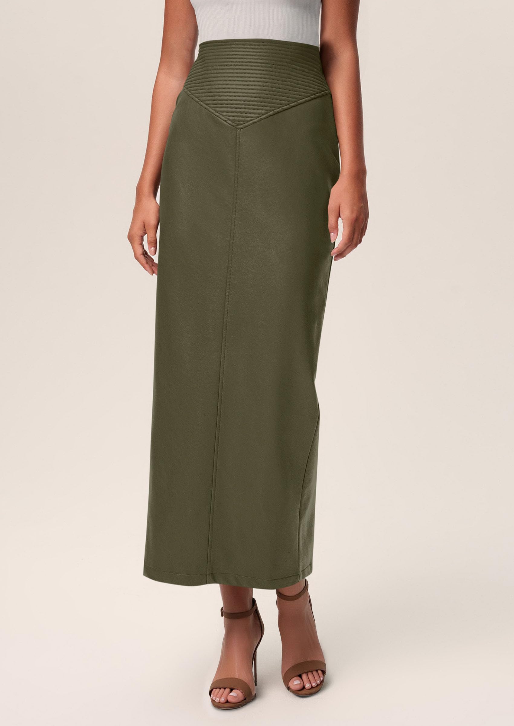 PRETTYGARDEN Long Skirts for Women Fall Fashion Clothing Faux Leather High Waist Dressy Casual Slit Pencil Maxi Skirt