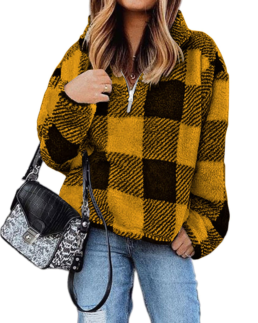 BTFBM Womens Sweatshirt Sherpa Quarter Zip Pullover Fall Winter Long Sleeve Fleece Sweaters Hoodies Sweatshirts Clothes