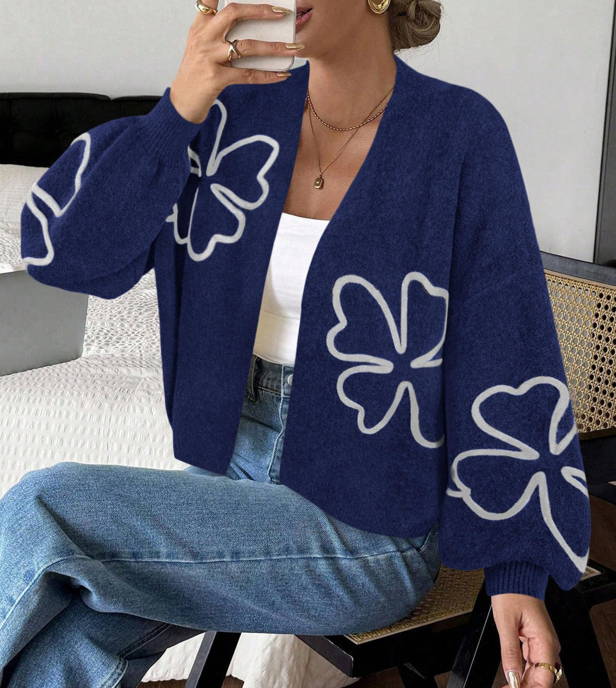 PRETTYGARDEN Women's Floral Oversized Cardigan Sweaters Trendy Fall Outfits Long Sleeve Sweater Jacket, Open Front Coat, Cozy Soft Chunky Knit, Casual Outerwear,Winter Fashion Clothing