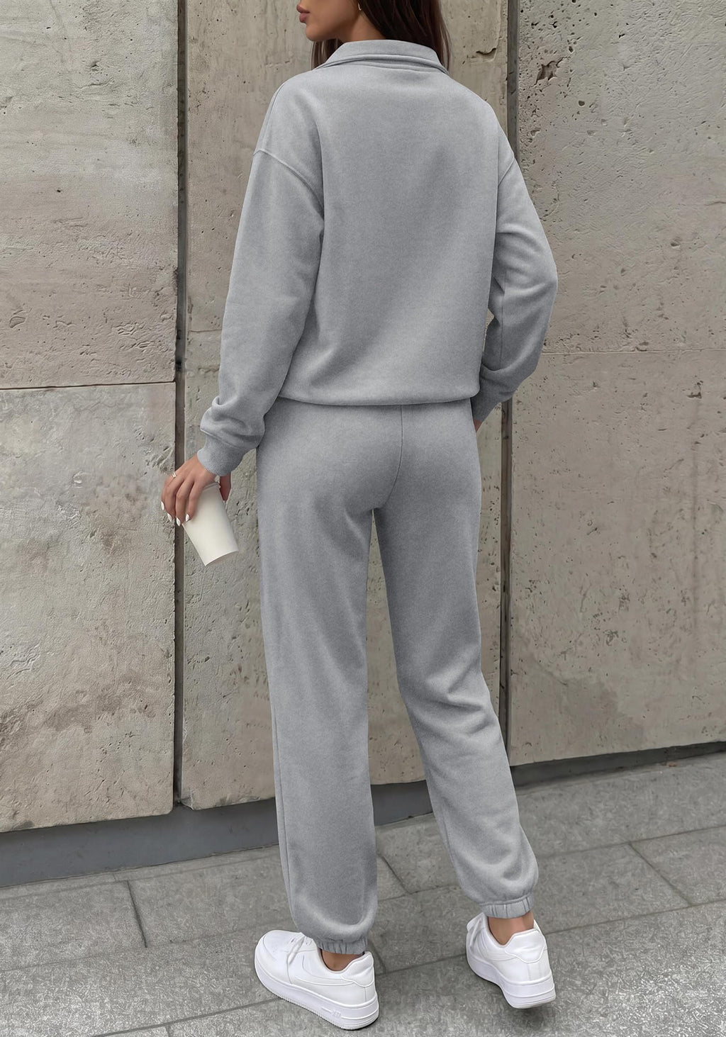 BTFBM Womens 2 Piece Outfits Sweatsuit Fleece Lounge Sets Quarter Zip Pullover Sweatshirt,Baggy Jogger Sweatpants,Fall Fashion Clothing,Airport Travel Matching Sweat Set