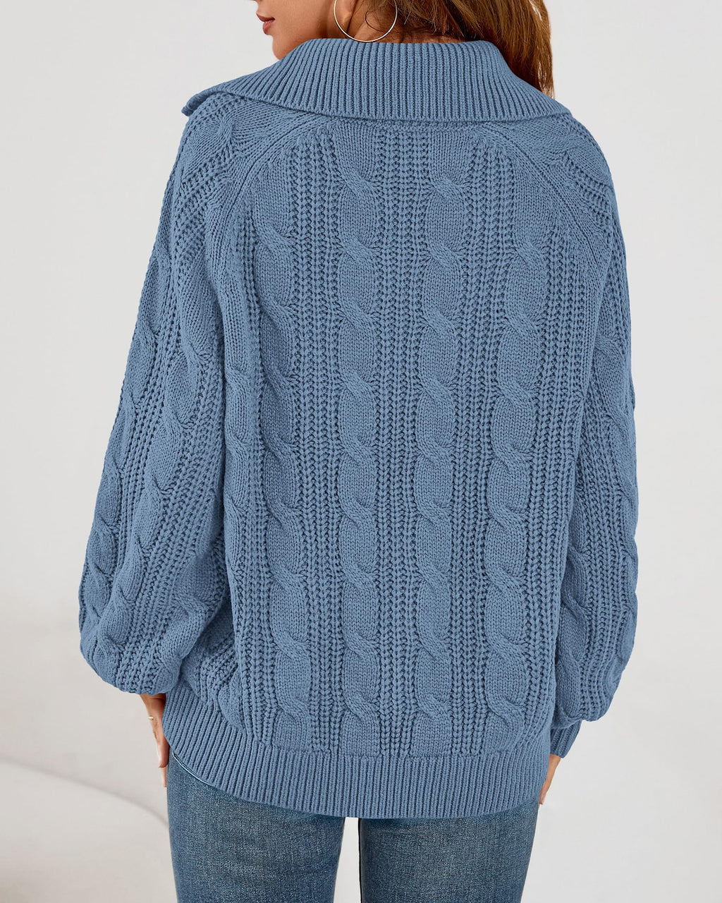 BTFBM Sweaters for Women Fall Fashion Loose Quarter Zip Pullover Collared Long Sleeve Cable Knit Winter Clothes