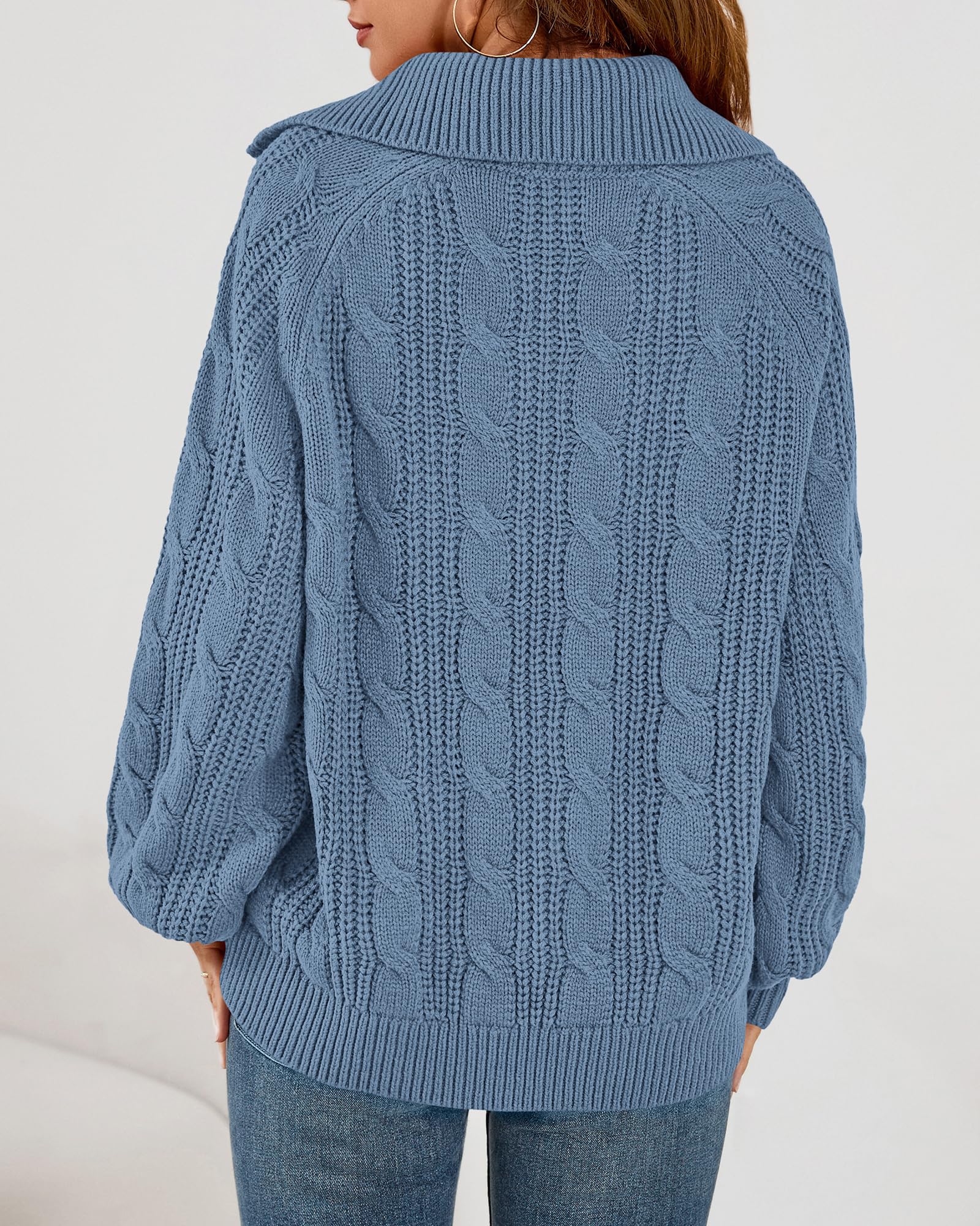 BTFBM Sweaters for Women Fall Fashion Loose Quarter Zip Pullover Collared Long Sleeve Cable Knit Winter Clothes