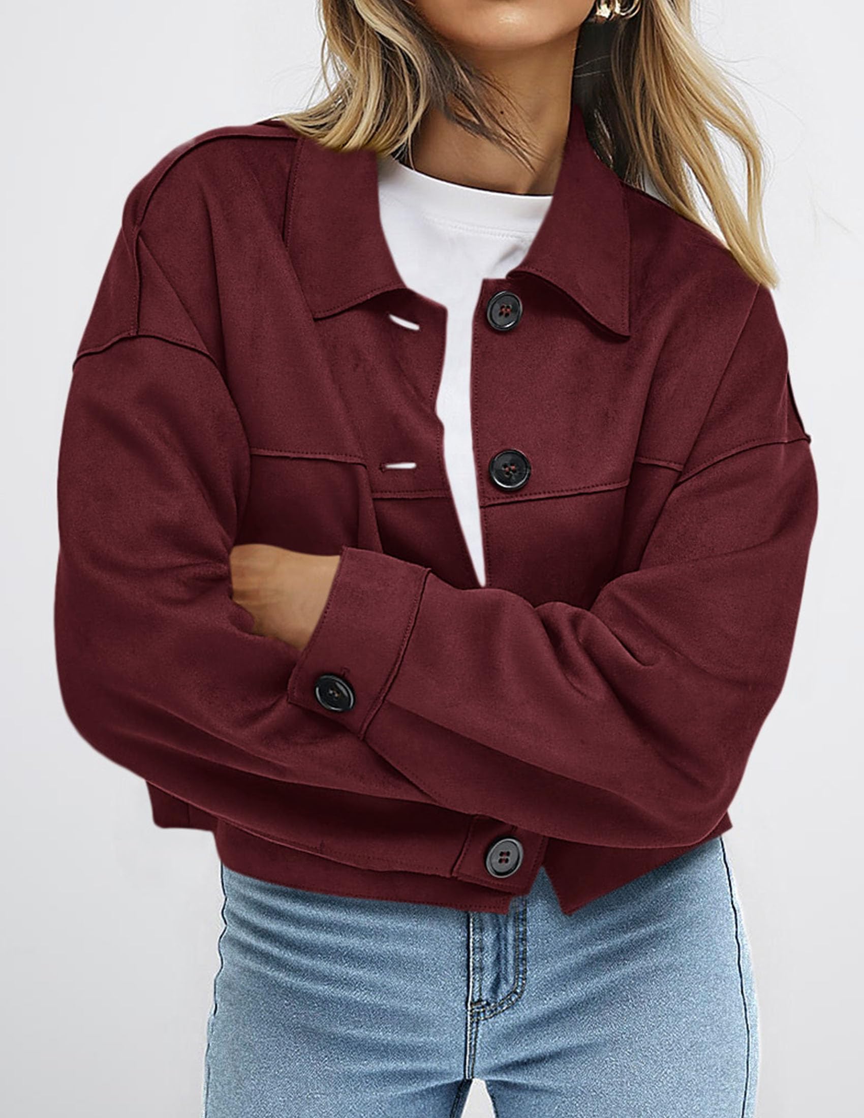 PRETTYGARDEN Women's Faux Suede Cropped Jacket Casual Lightweight Fall Fashion Winter Coats Outerwear Trendy Clothes