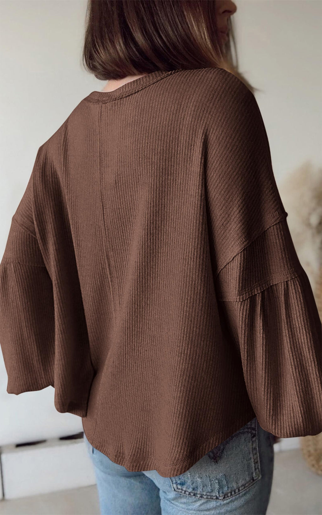 BTFBM Womens Fall Fashion Long Sleeve Shirts Casual V Neck Ribbed Knit Blouses Pullover Trendy Loose Fit Tunic Tops