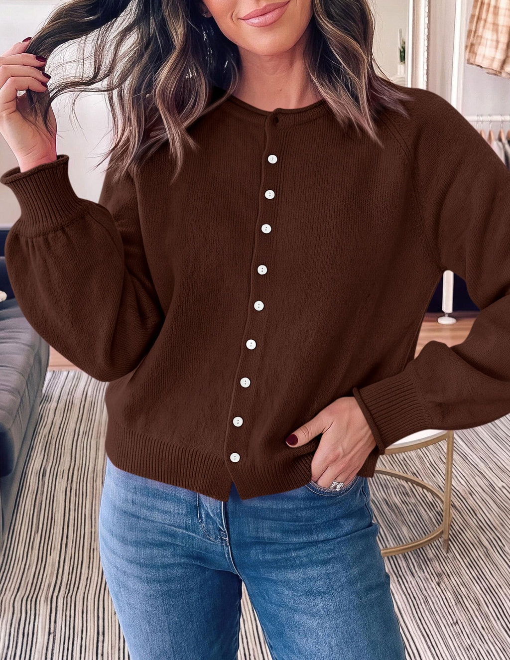 PRETTYGARDEN Women's Knit Cardigan Lightweight Cozy Sweaters Comfy Long Sleeve Work Tops, Button Down Shirts, Rolled Edges, Casual Fall Clothes for Going Out, Holiday, Winter Layering