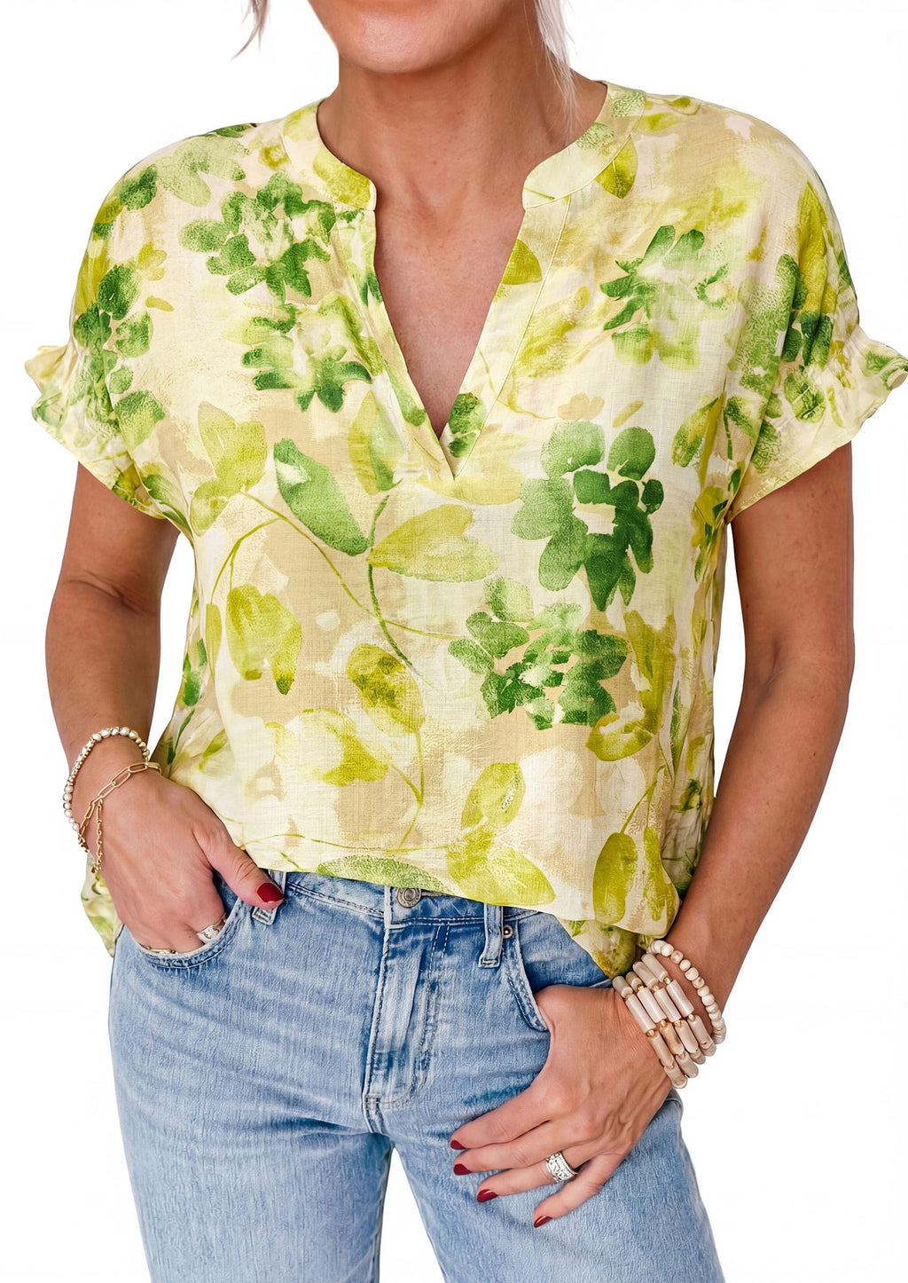 PRETTYGARDEN Womens Floral Print Short Sleeve Summer Tops Trendy V Neck Loose Boho Shirts Casual Work Blouses