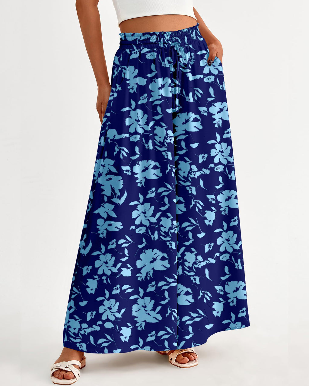 BTFBM Women Casual High Waist Wide Leg Pants Spring Summer Long Palazzo Pants Pocket Lounge Beach Vacation Clothes