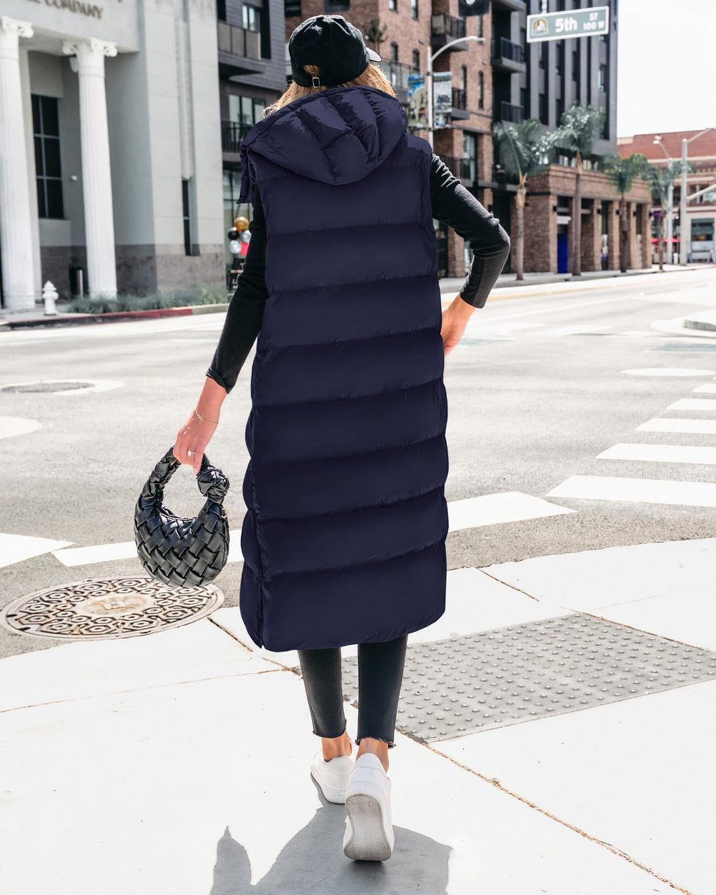 BTFBM Long Puffer Vest Women Quilted Hooded Button Down Zip Up Sleeveless Vests Outerwear Padded Jacket Fall Winter Coat