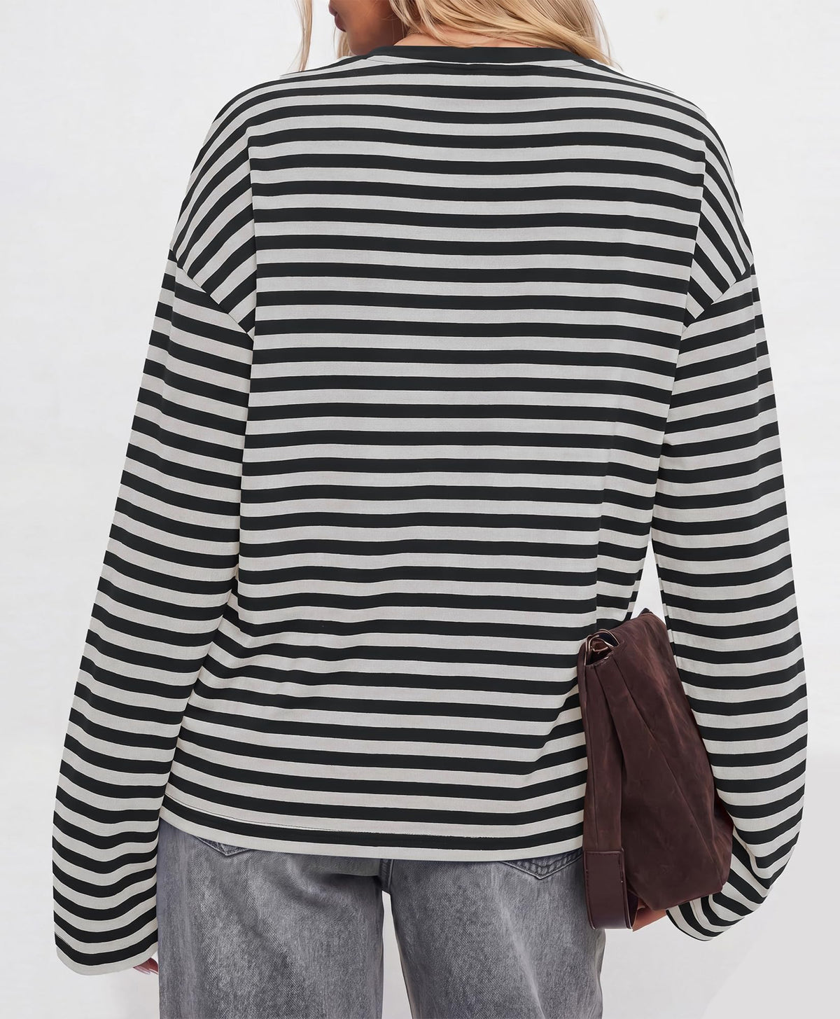 BTFBM Womens Long Sleeve Tops Fall Fashion | Lightweight, Crew Neck, Oversized Striped Shirt Women, Y2k Clothes, Vacation Travel Outfits, Going Out Top, Winter Layering