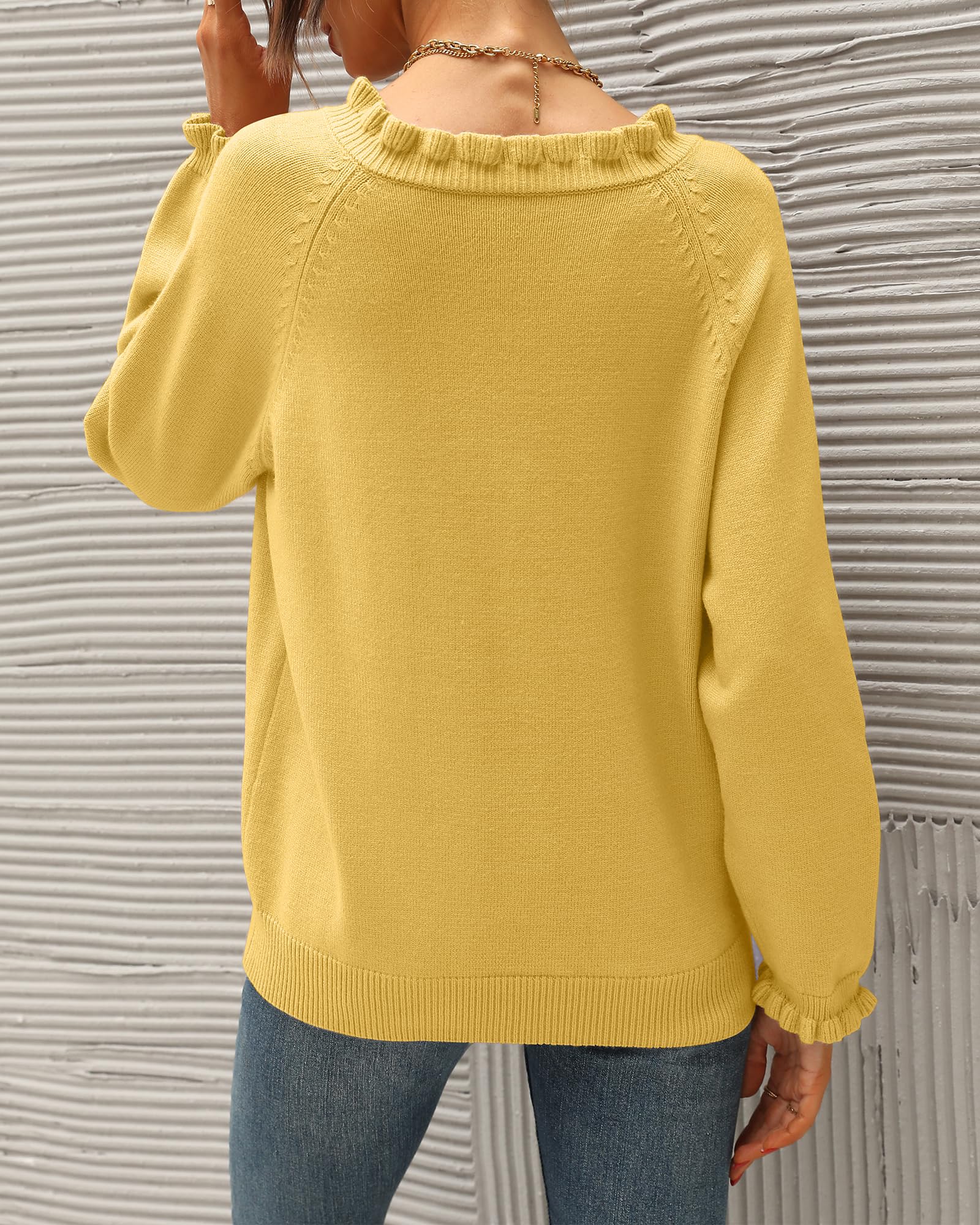 FreshPretty Womens Sweaters Fall Winter Clothes Long Sleeve Button Down Ruffle Crew Neck Casual Knitted Pullover Tops
