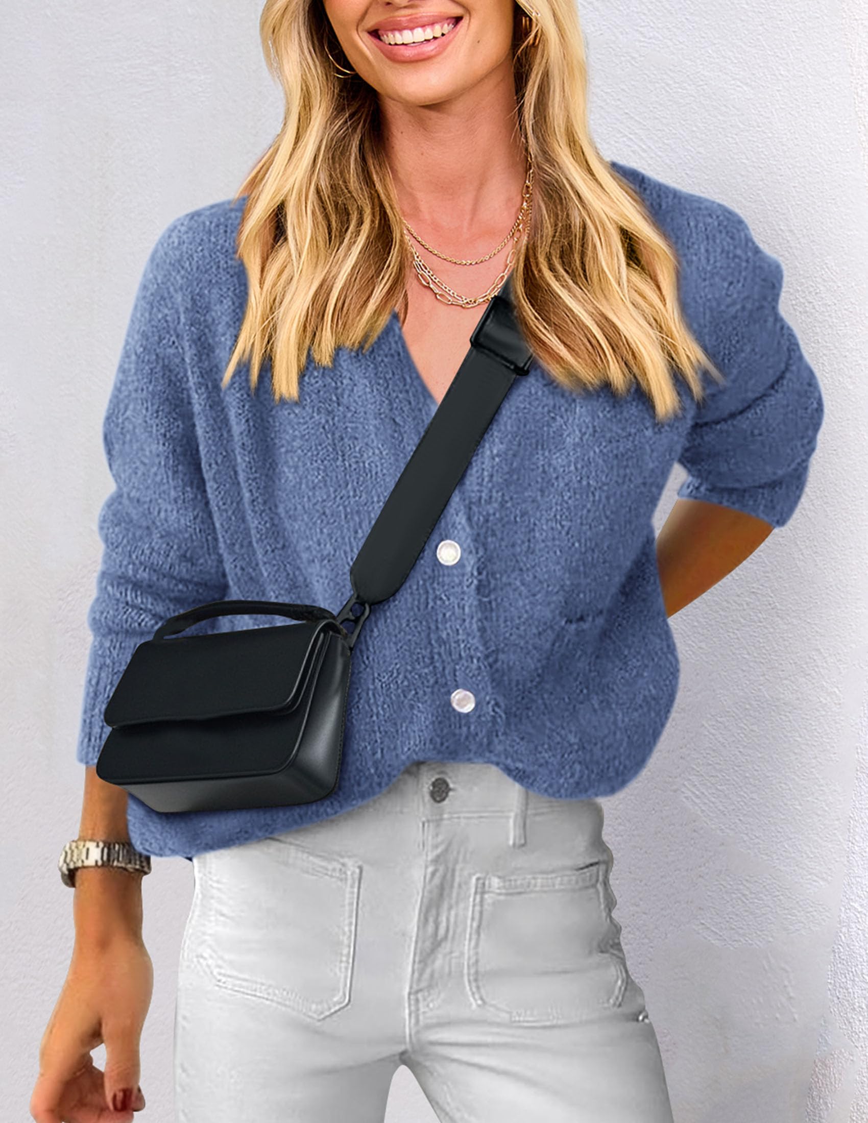 PRETTYGARDEN Women's Knit Cardigan Sweaters Casual Long Sleeve Open Front Button Up Ribbed Fall Spring Sweater Jackets