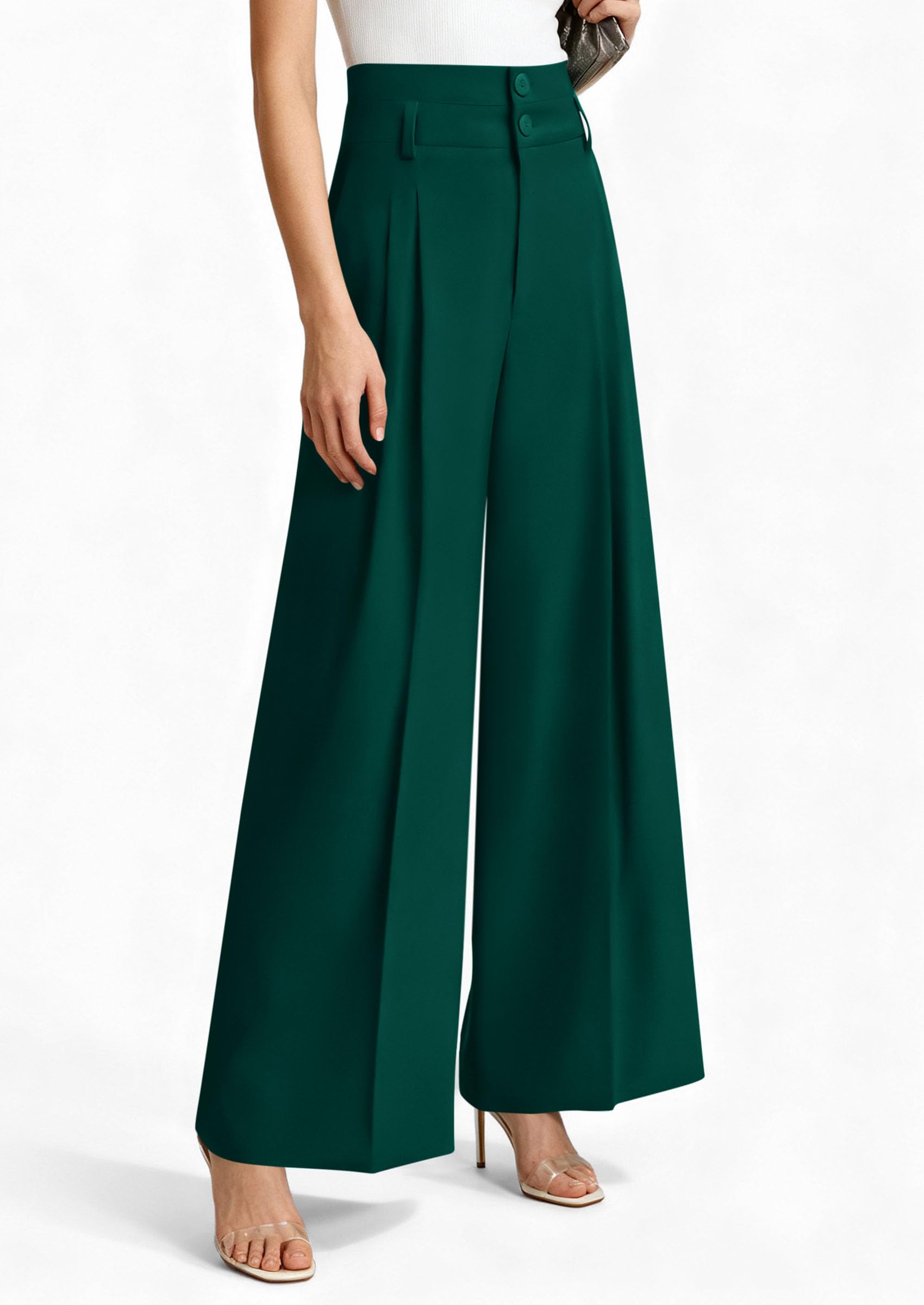 PRETTYGARDEN Womens Spring Wide Leg Palazzo Pants Trendy Loose Button High Waist Pleated Work Business Casual Trousers