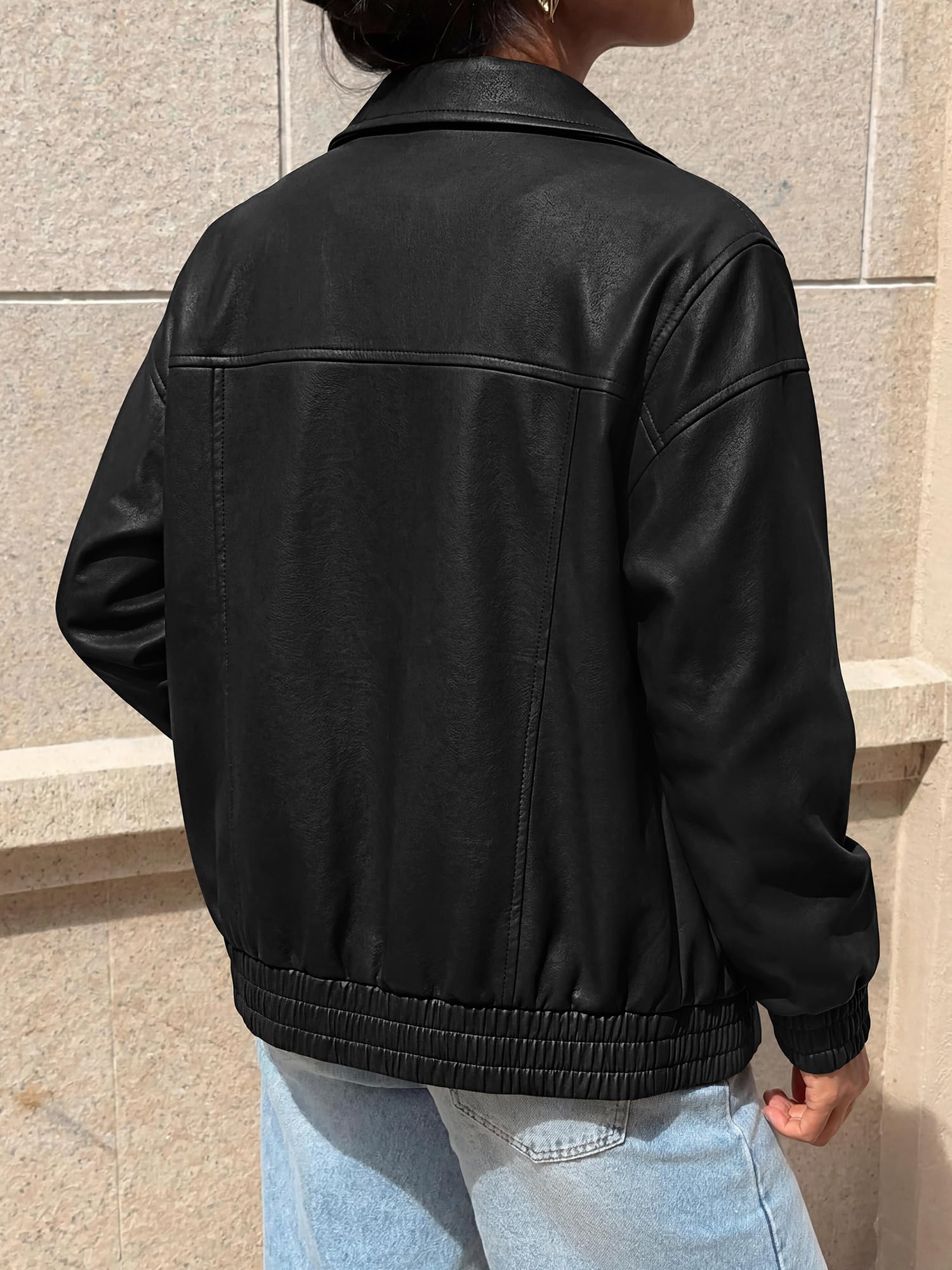 BTFBM Faux Leather Jacket Women Fall Clothes Long Sleeve, Bomber Jackets, Snaps, Pockets, Oversized, Zip Up Motorcycle Outerwear, Airport, Going Out Outfits, Winter Coat