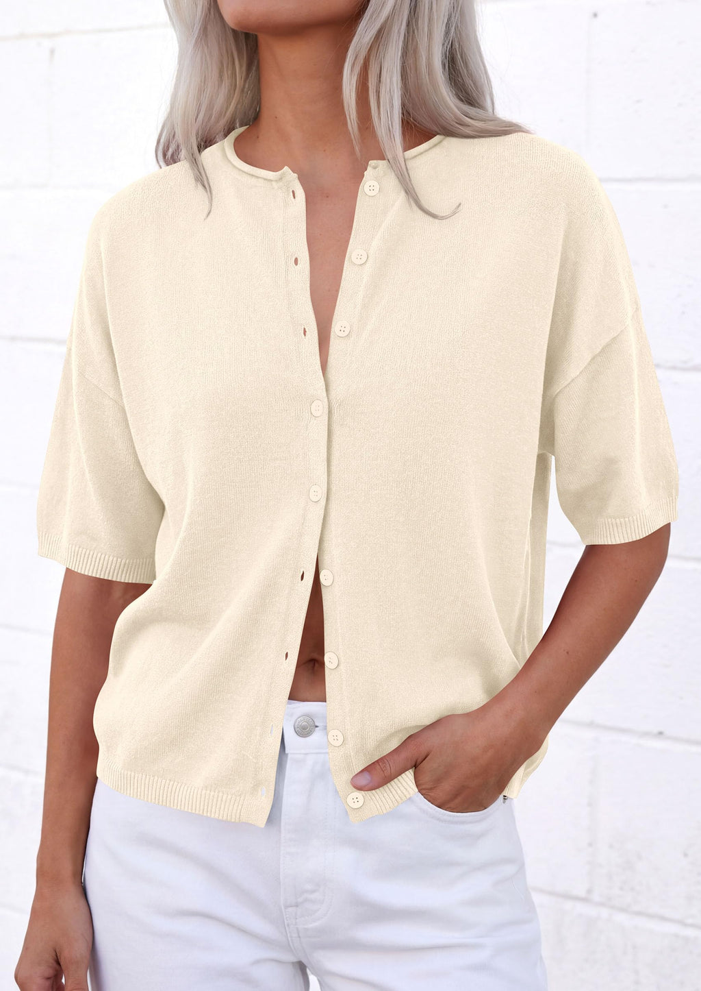 PRETTYGARDEN Women Spring Short Sleeve Cardigan Sweaters Button Down Knit Shirt Blouse Dressy Casual Tops Summer Outfits