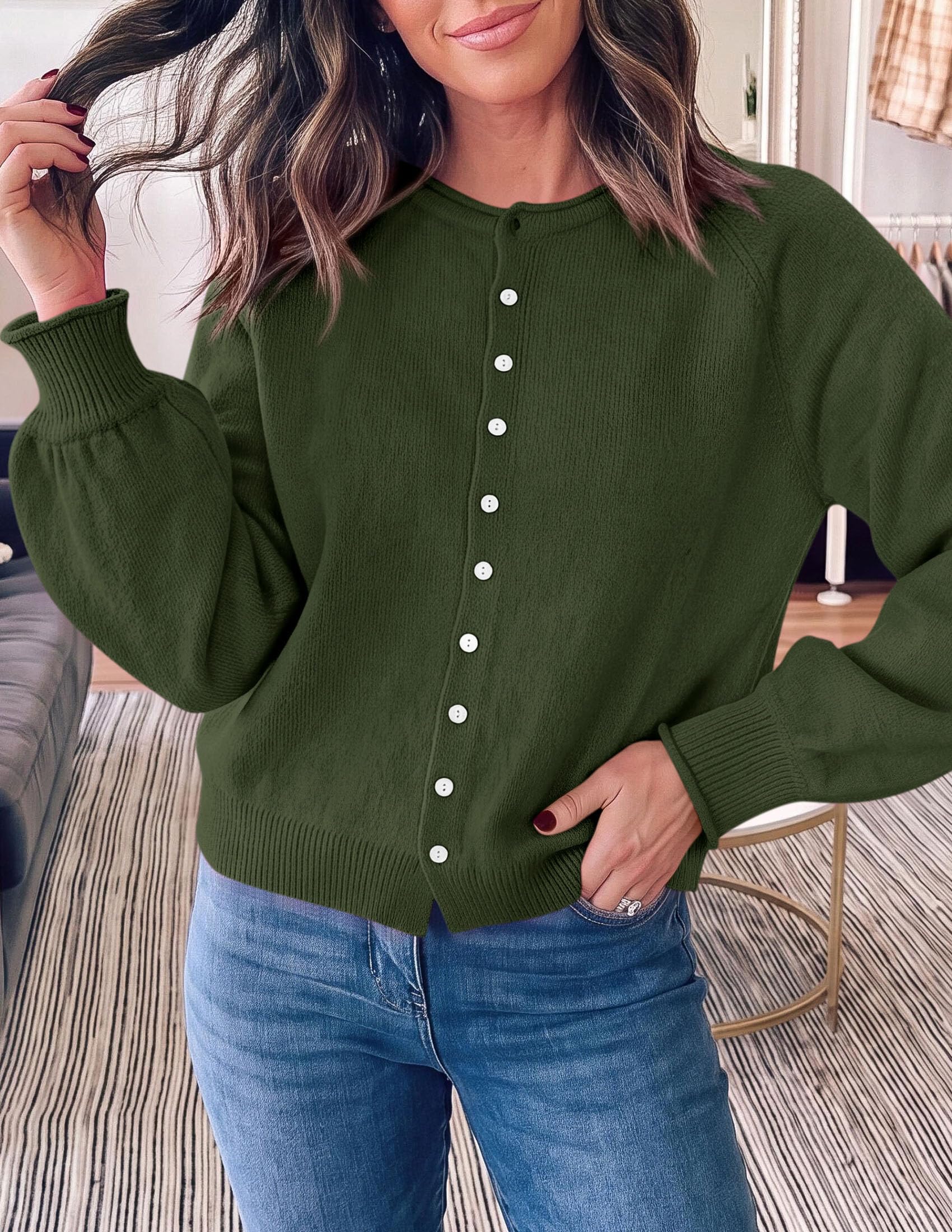 PRETTYGARDEN Women's Knit Cardigan Lightweight Cozy Sweaters Comfy Long Sleeve Work Tops, Button Down Shirts, Rolled Edges, Casual Fall Clothes for Going Out, Holiday, Winter Layering