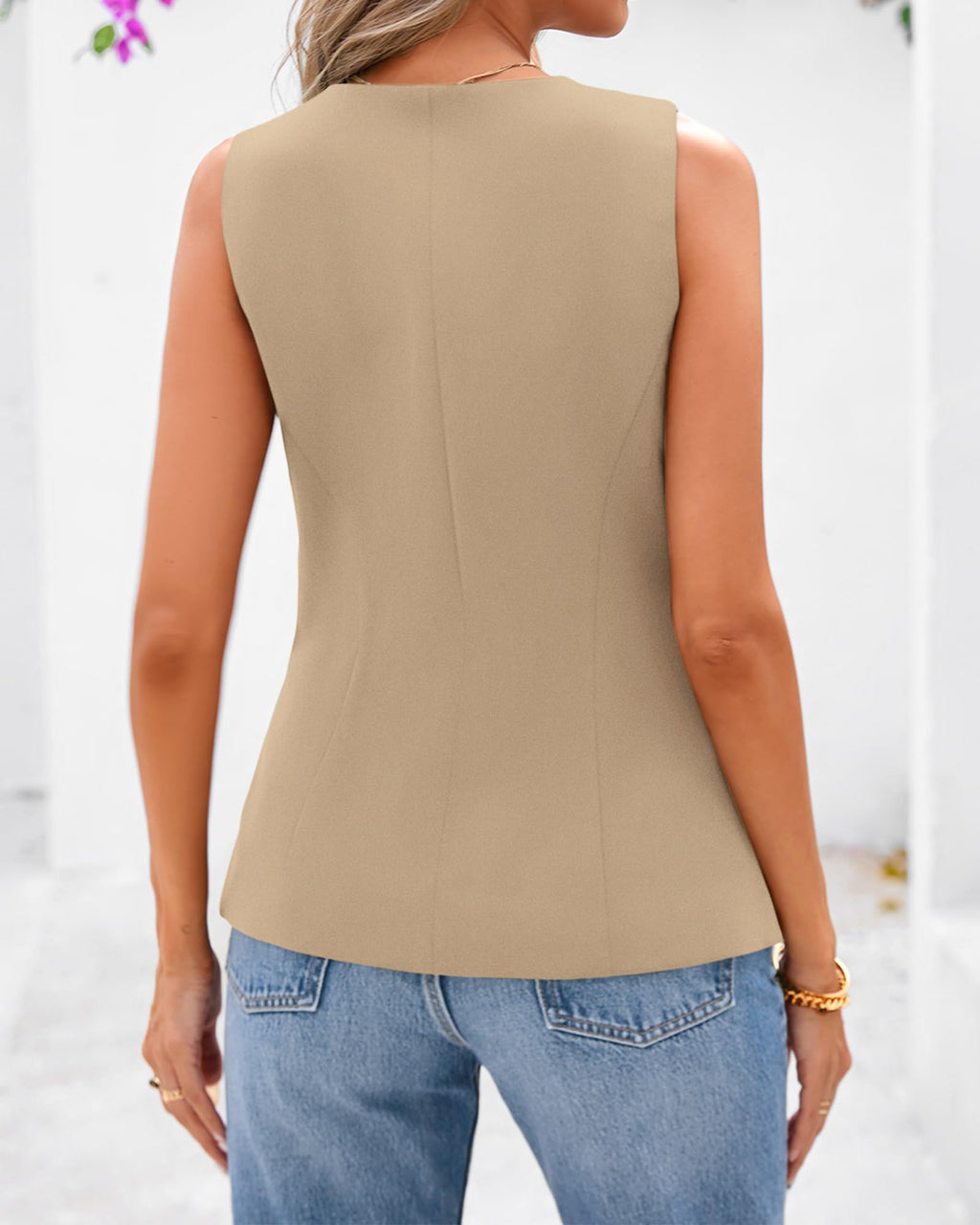 BTFBM Summer Sleeveless Blazer Vest For Women Dressy Button Down Round Neck Business Casual Outfits Work Suit Vests Tops