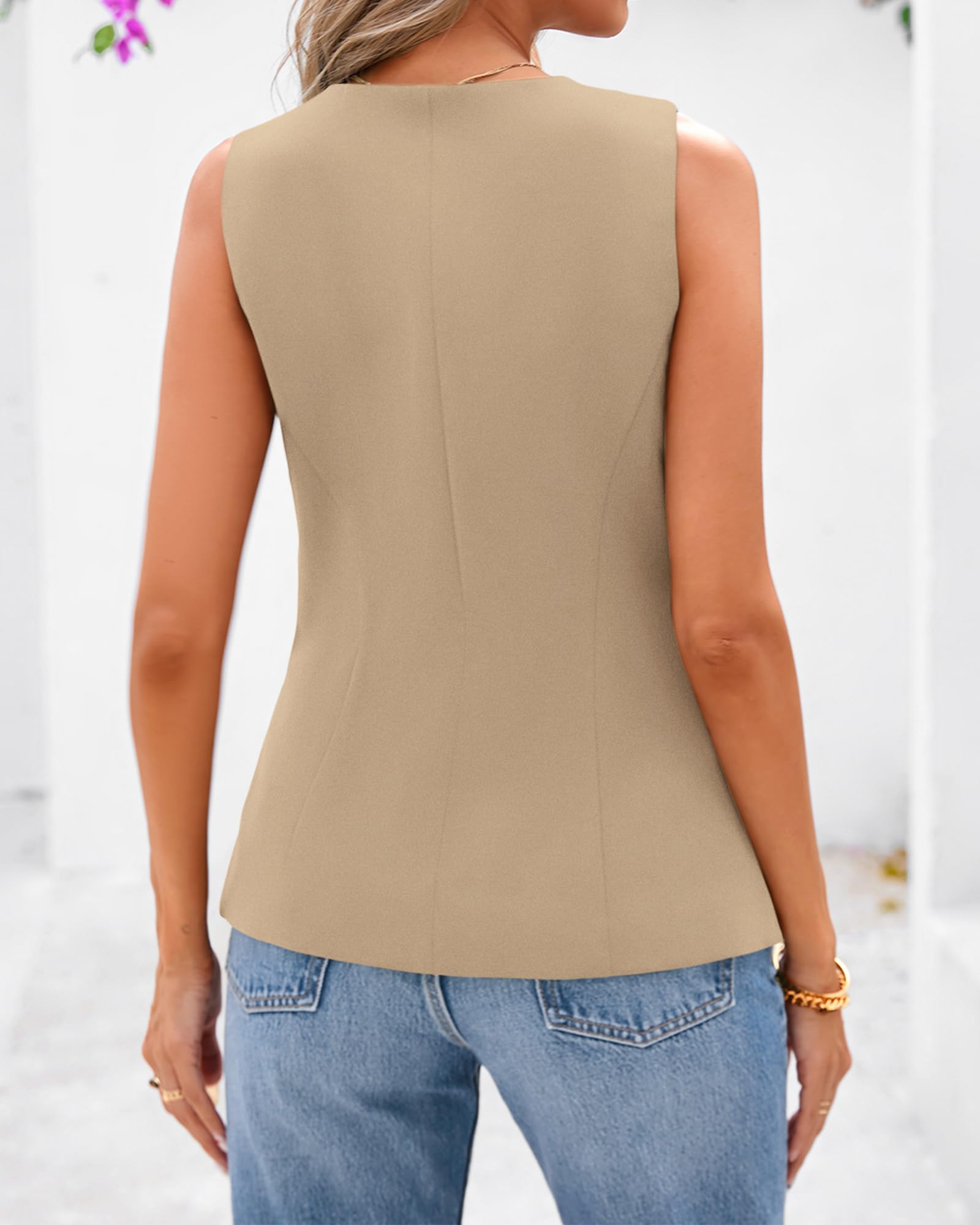 BTFBM Summer Sleeveless Blazer Vest For Women Dressy Button Down Round Neck Business Casual Outfits Work Suit Vests Tops