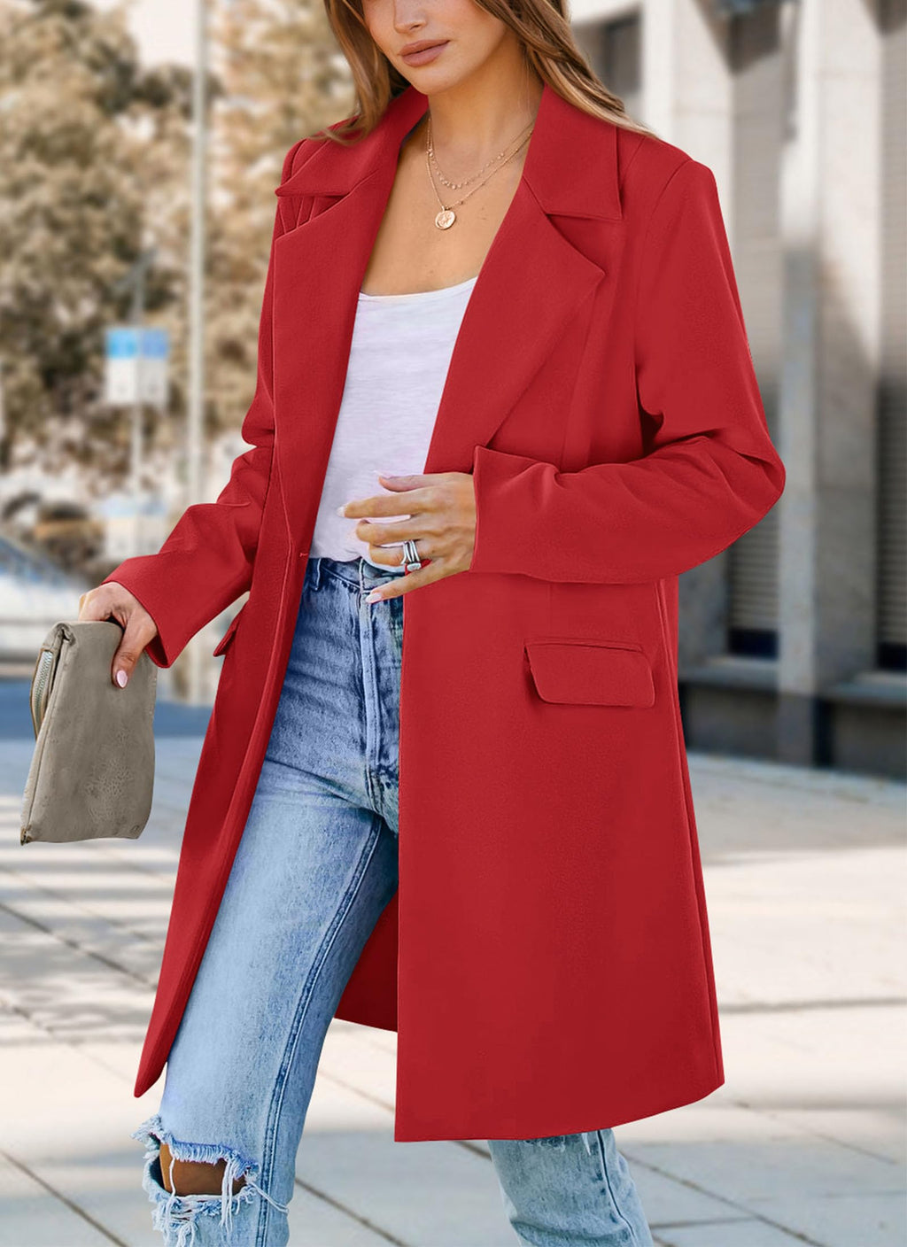 PRETTYGARDEN Women's Spring Fall Long Blazer Jackets Long Sleeve Lapel Pockets Loose Fit Work Casual Blazers Outerwear