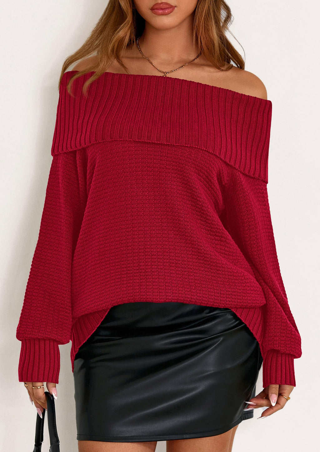 PRETTYGARDEN Womens Off The Shoulder Sweater Long Sleeve Tops Loose Knit Pullover Sweaters Fashion Fall Clothes