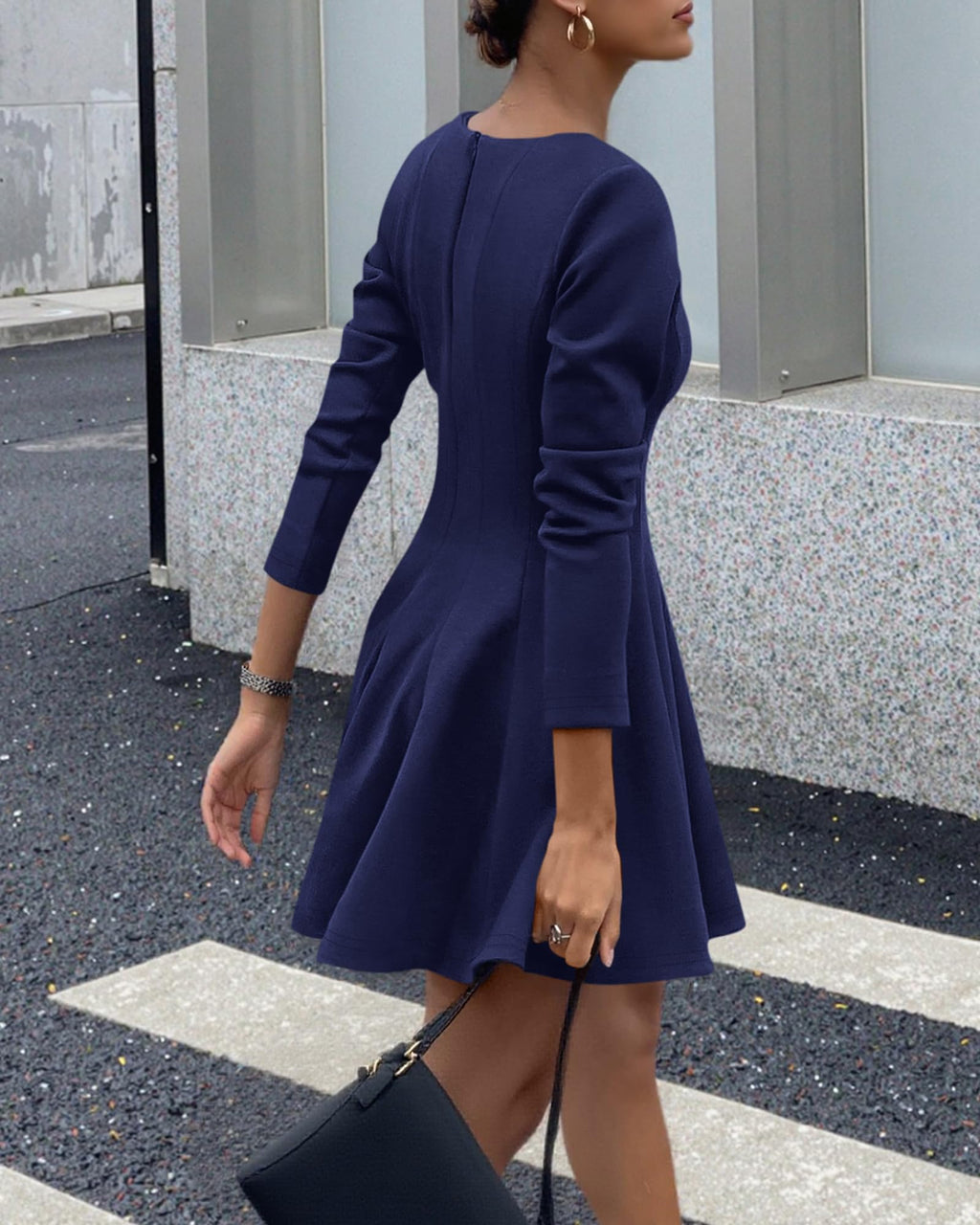 BTFBM Spring Dresses for Women Long Sleeve High Waist Pleated Flowy A Line Party Wedding Guest Dress Business Casual