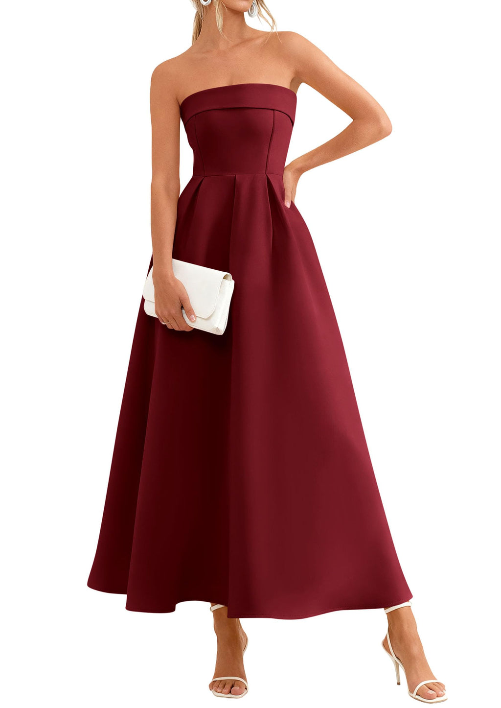 PRETTYGARDEN Cocktail Dresses for Women Summer Formal Elegant Tube Top Strapless Spring Wedding Guest Party Midi Dress