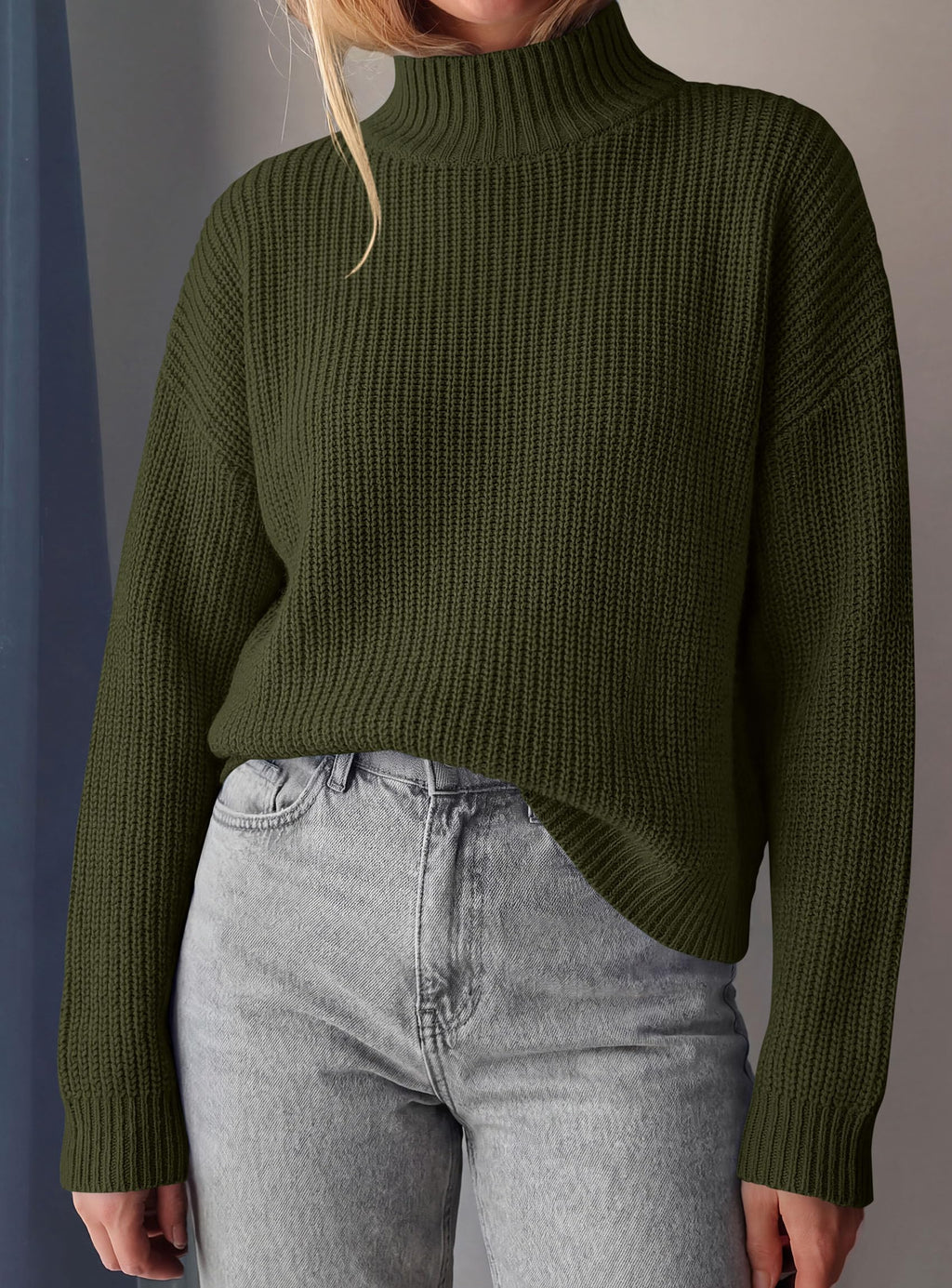 PRETTYGARDEN Women's Chunky Knit Fall Mock Turtleneck Pullover Sweaters,Long Sleeve Shirts, Casual Work Office Clothes, Going Out Tops, Trendy Winter Holiday Sweater, Loose Fit, Soft Cozy Layering
