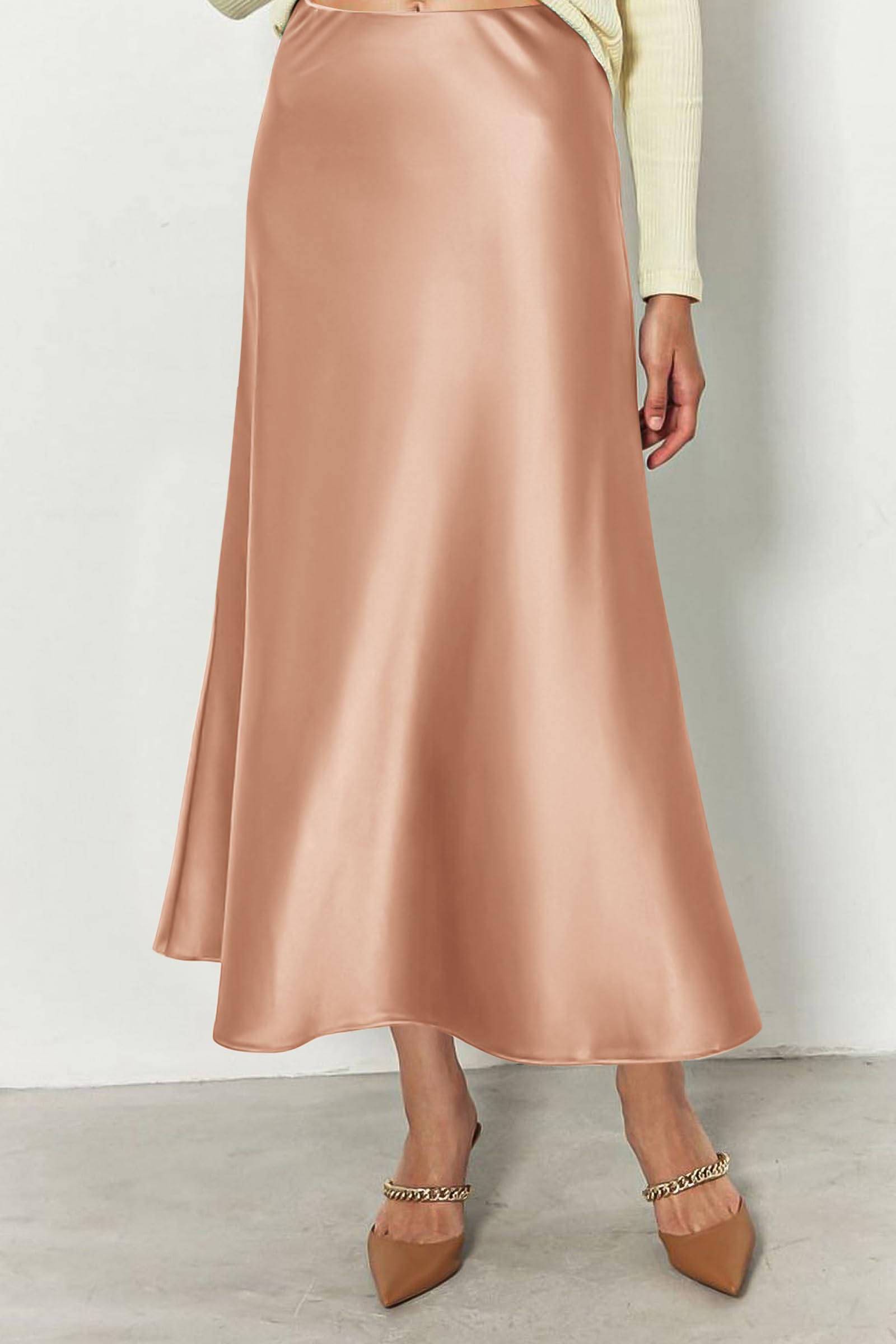 PRETTYGARDEN Women's Satin Skirts Dressy Casual Fall High Waisted Cocktail Wedding Flowy Elegant A Line Midi Skirt