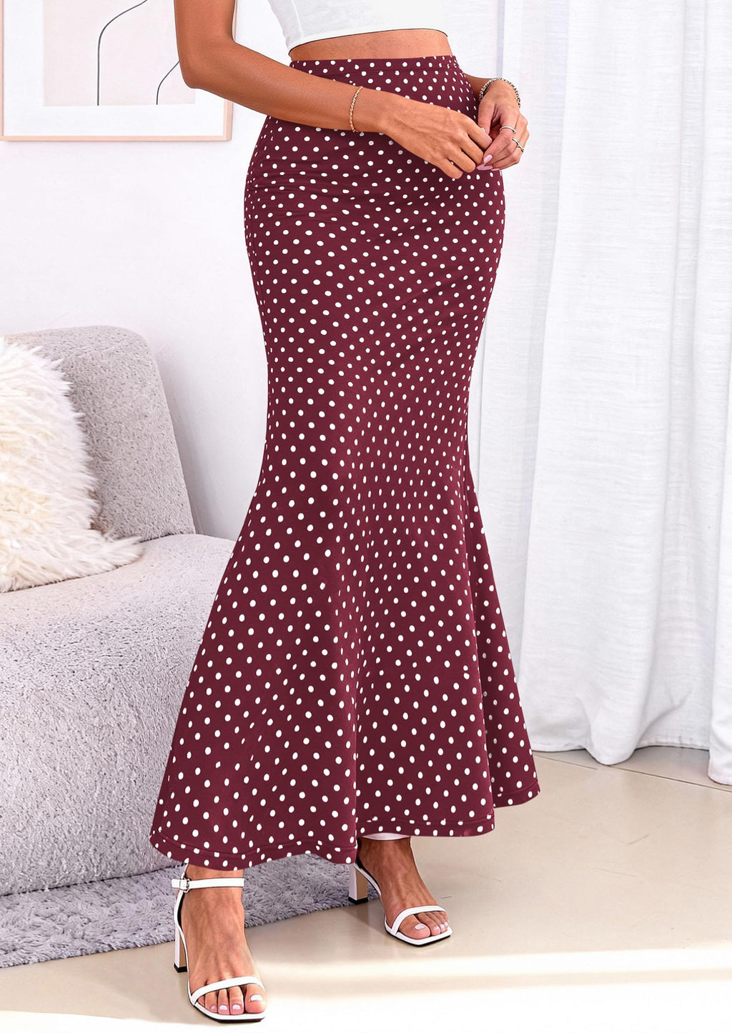 PRETTYGARDEN Maxi Skirts for Women Summer Flowy High Waisted Polka Dot Mermaid Office Work Spring Fashion Long Skirt