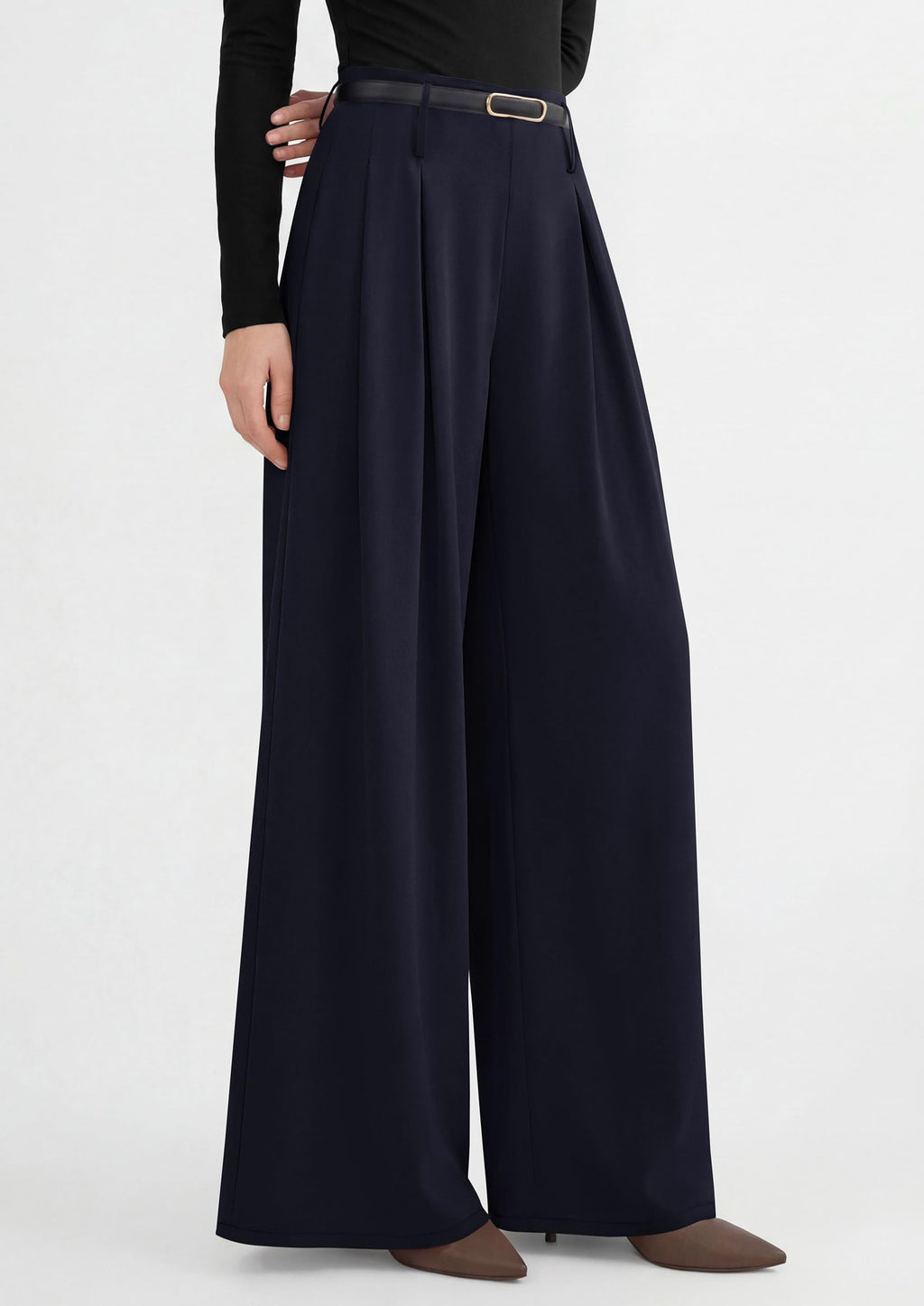 PRETTYGARDEN Womens Spring Wide Leg Trousers High Elastic Waist Loose Pleated Long Flowy Palazzo Work Pants with Pockets