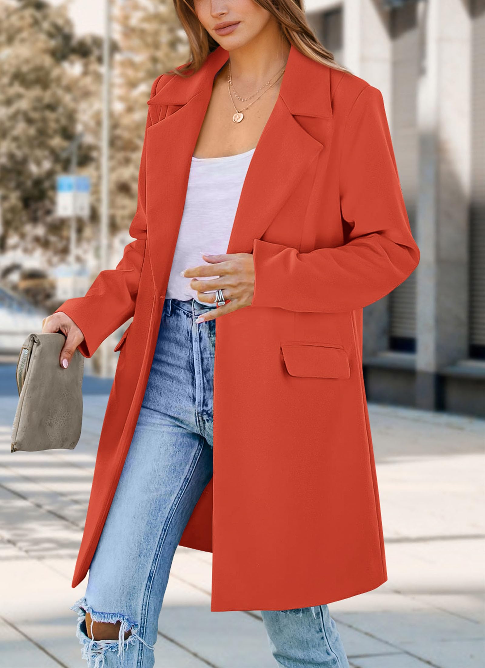 PRETTYGARDEN Women's Spring Fall Long Blazer Jackets Long Sleeve Lapel Pockets Loose Fit Work Casual Blazers Outerwear