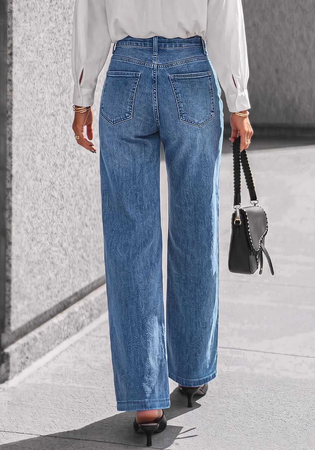 BTFBM Front Seam Stretchy Wide Straight Leg Jeans for Women Trendy Boyfriend Baggy Denim Jeans, High Waisted Palazzo Pants, 5-Pocket, Relaxed Fit, Full Length, Casual Bottoms, Fall Outfits