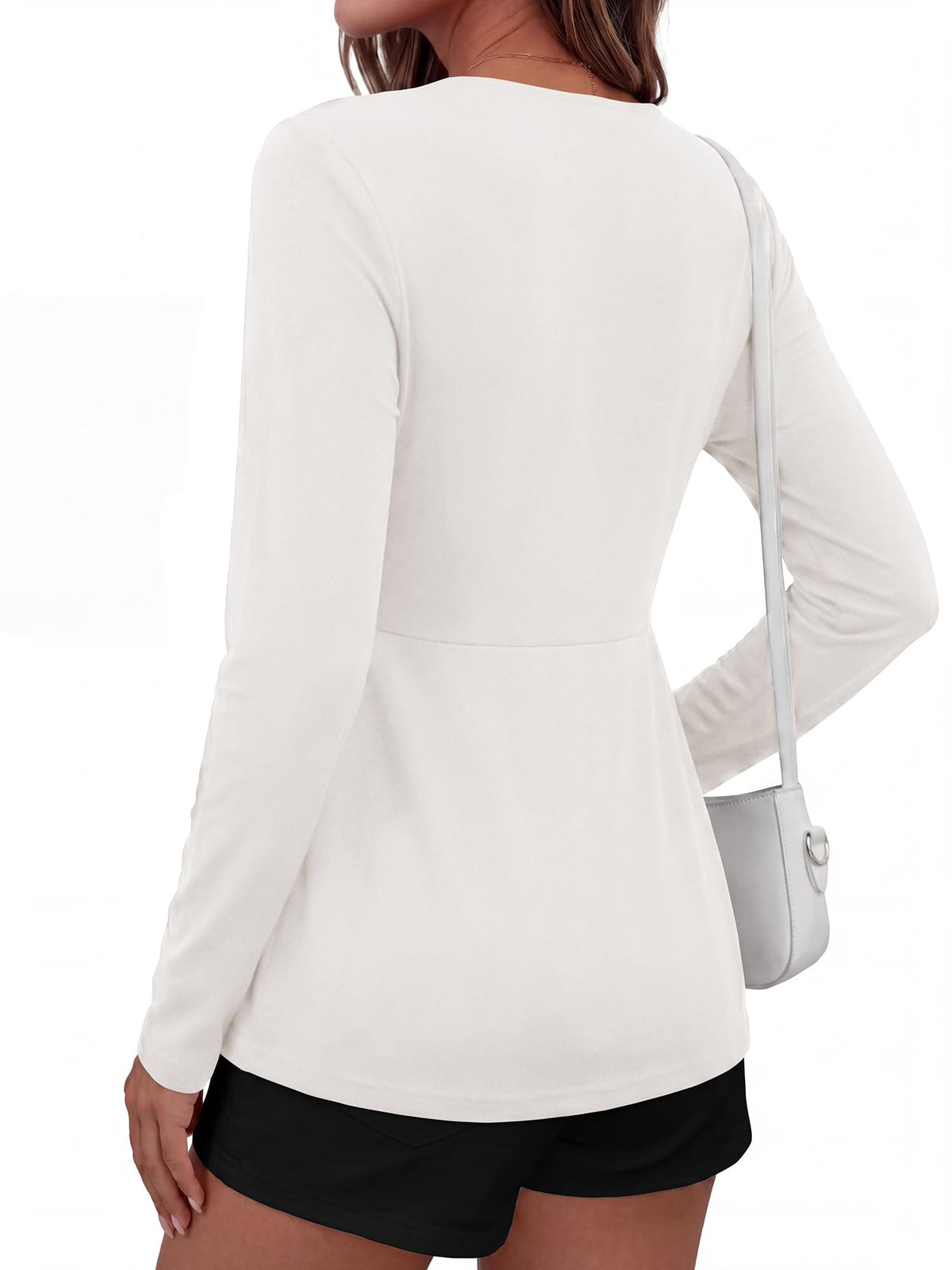 BTFBM Babydoll Tops for Women Fall Clothes Long Sleeve Shirts Peplum Top Twist Front Empire Waist V Neck Shirts, Fashion Clothing, Dressy Casual Blouses, Daily Wear Going Out Date Night Outfits