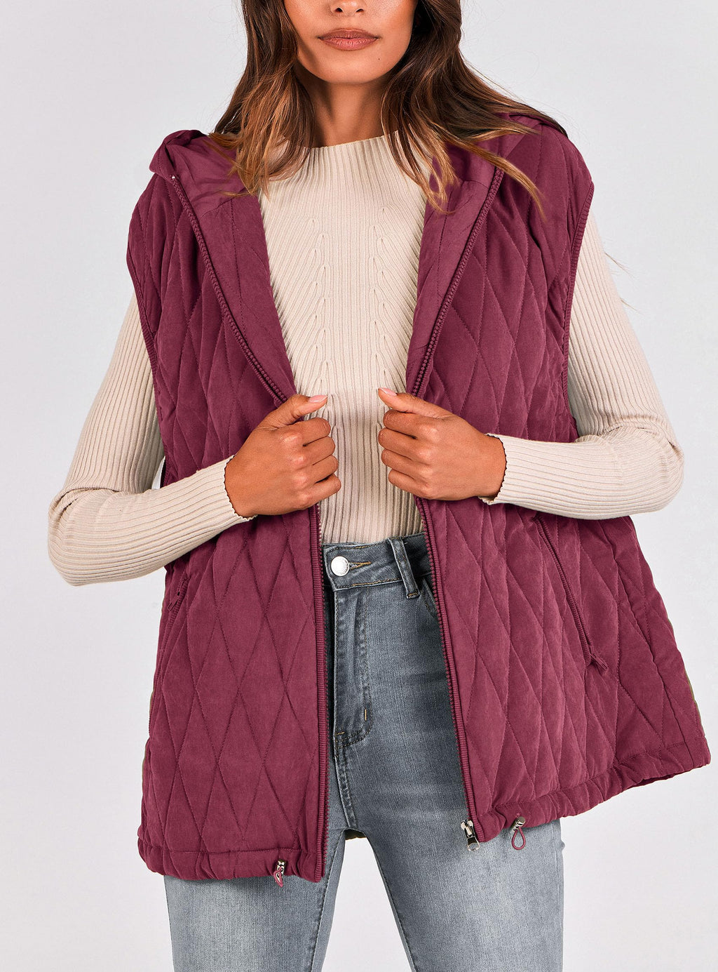 PRETTYGARDEN Women's Fall Spring Vest Casual Sleeveless Hooded Zip Up Jacket Trendy Winter Coat Outerwear