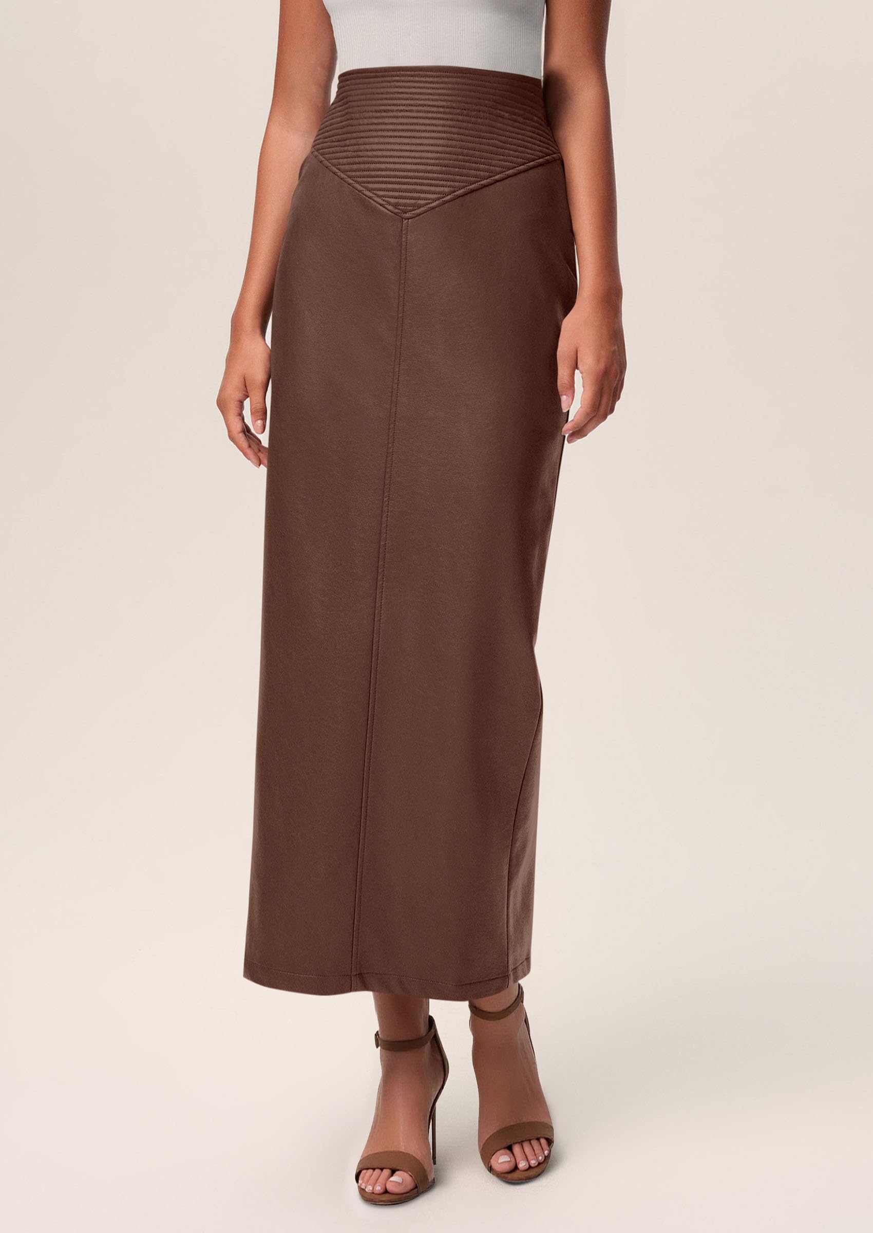 PRETTYGARDEN Long Skirts for Women Fall Fashion Clothing Faux Leather High Waist Dressy Casual Slit Pencil Maxi Skirt