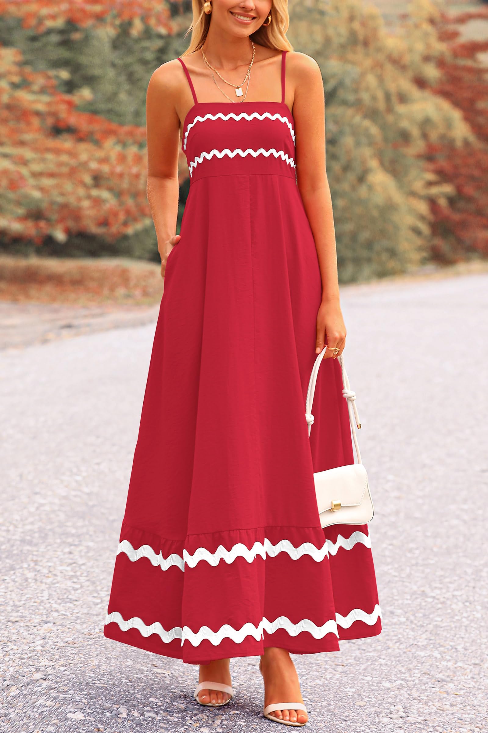 PRETTYGARDEN Women's Summer Flowy Maxi Dress Casual Sleeveless Spaghetti Strap Ruffle Beach Long Dresses