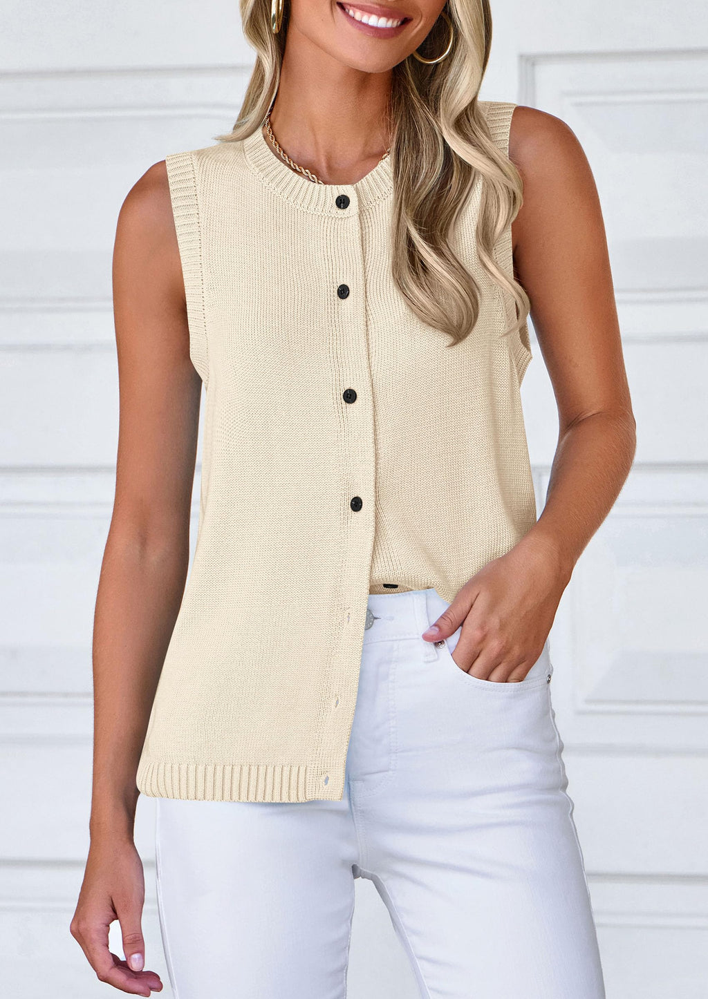 PRETTYGARDEN Sweater Vest Tops for Women Lightweight Summer Cardigan Sleeveless Button Up Knit Casual Spring Clothes