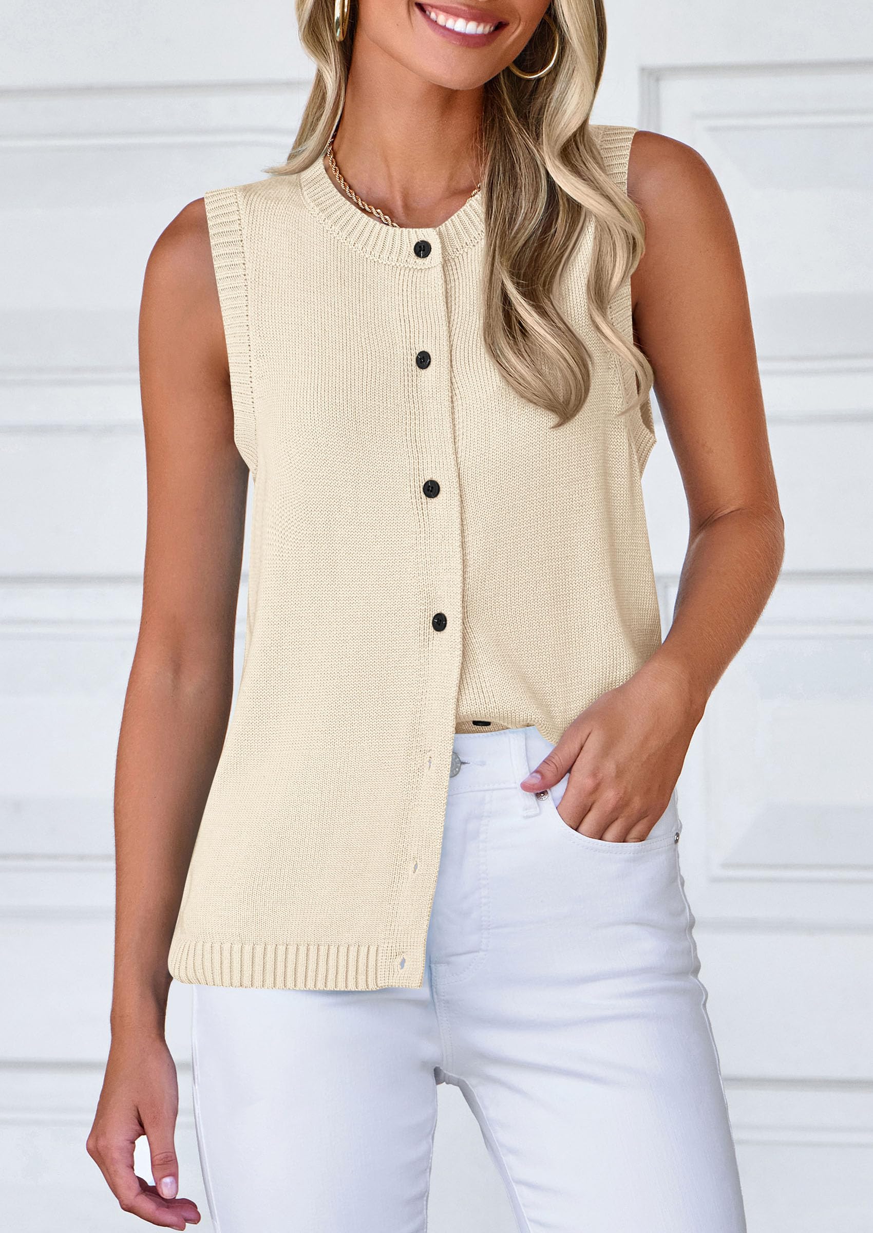 PRETTYGARDEN Sweater Vest Tops for Women Lightweight Summer Cardigan Sleeveless Button Up Knit Casual Spring Clothes