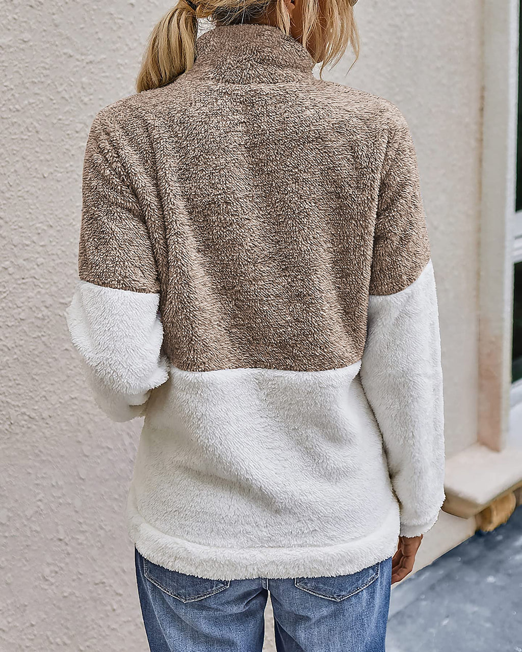 BTFBM Womens Sweatshirt Sherpa Quarter Zip Pullover Fall Winter Long Sleeve Fleece Sweaters Hoodies Sweatshirts Clothes