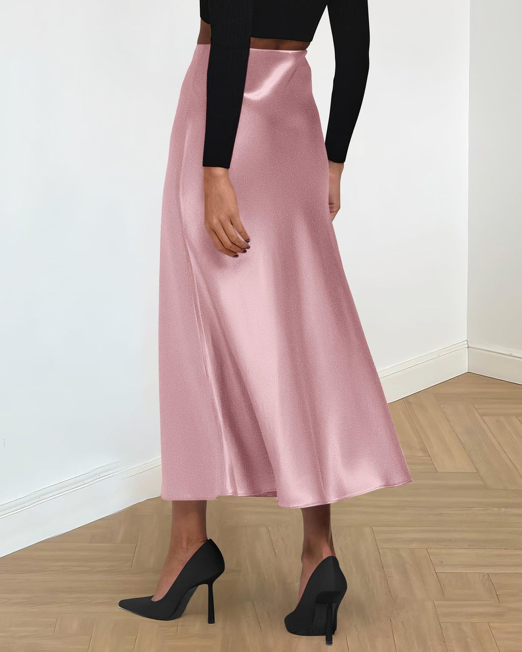 BTFBM Summer Womens Skirts Silk Elegant High Waist Flowy Long Satin A-Line Midi Skirt Cocktail Wedding Party