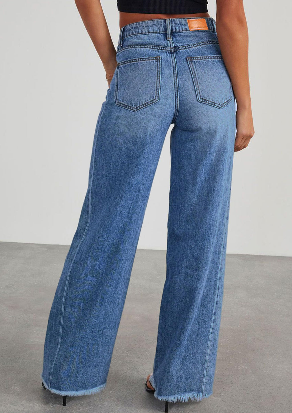 PRETTYGARDEN Wide Leg Jeans for Women Trendy High Waisted Stretchy Baggy Raw Hem Denim Palazzo Pants Fall Clothes