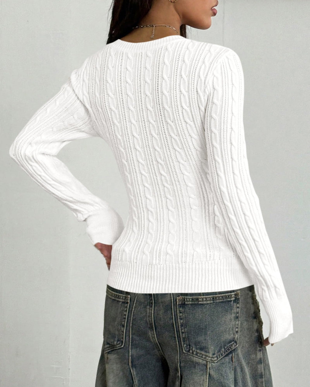 BTFBM Womens Sweaters Cable Knit V Neck Long Sleeve Tops | Lightweight Ribbed Fitted Pullover,Y2K Going Out Top,Basic Tunic Daily Wear Fall,Dressy Work Business Casual Outfits