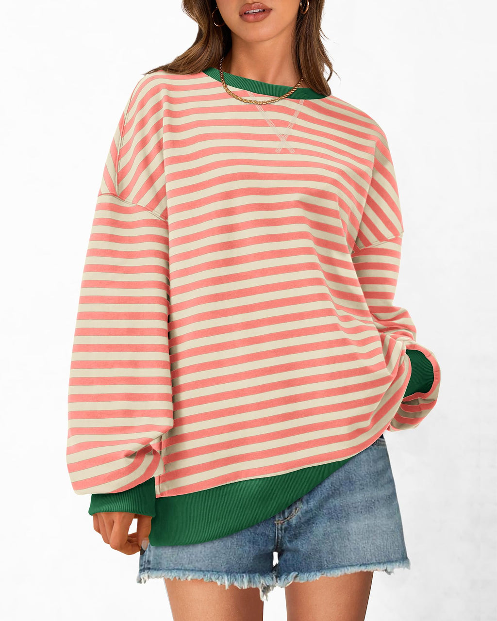 BTFBM Sweatshirt For Women Summer Crewneck Long Sleeve Oversized Striped Pullover Tops Y2K Clothes Workout Shirt