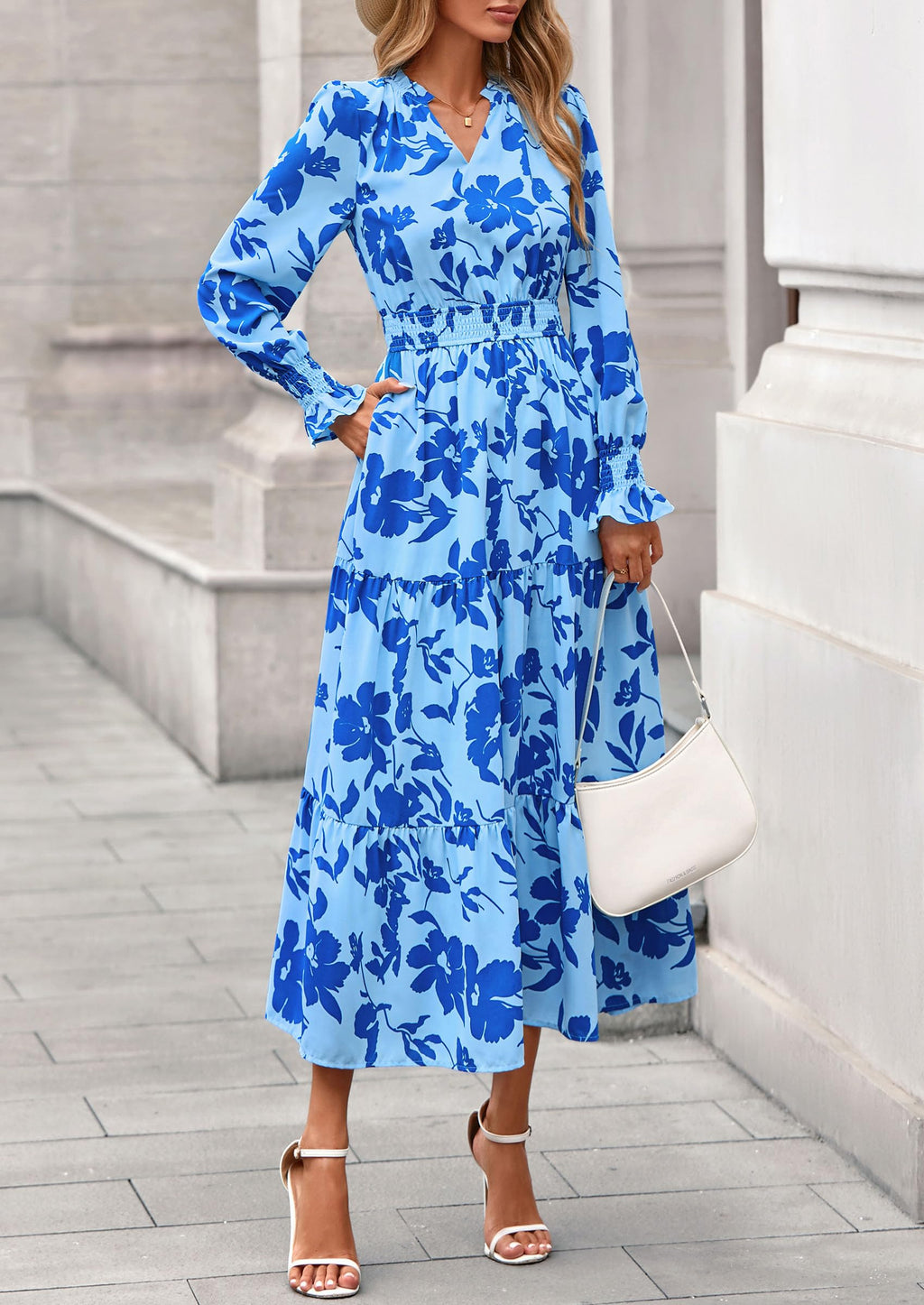 PRETTYGARDEN Women's Floral Maxi Dress Fall Long Sleeve V Neck Casual A Line Long Flowy Boho Party Dresses