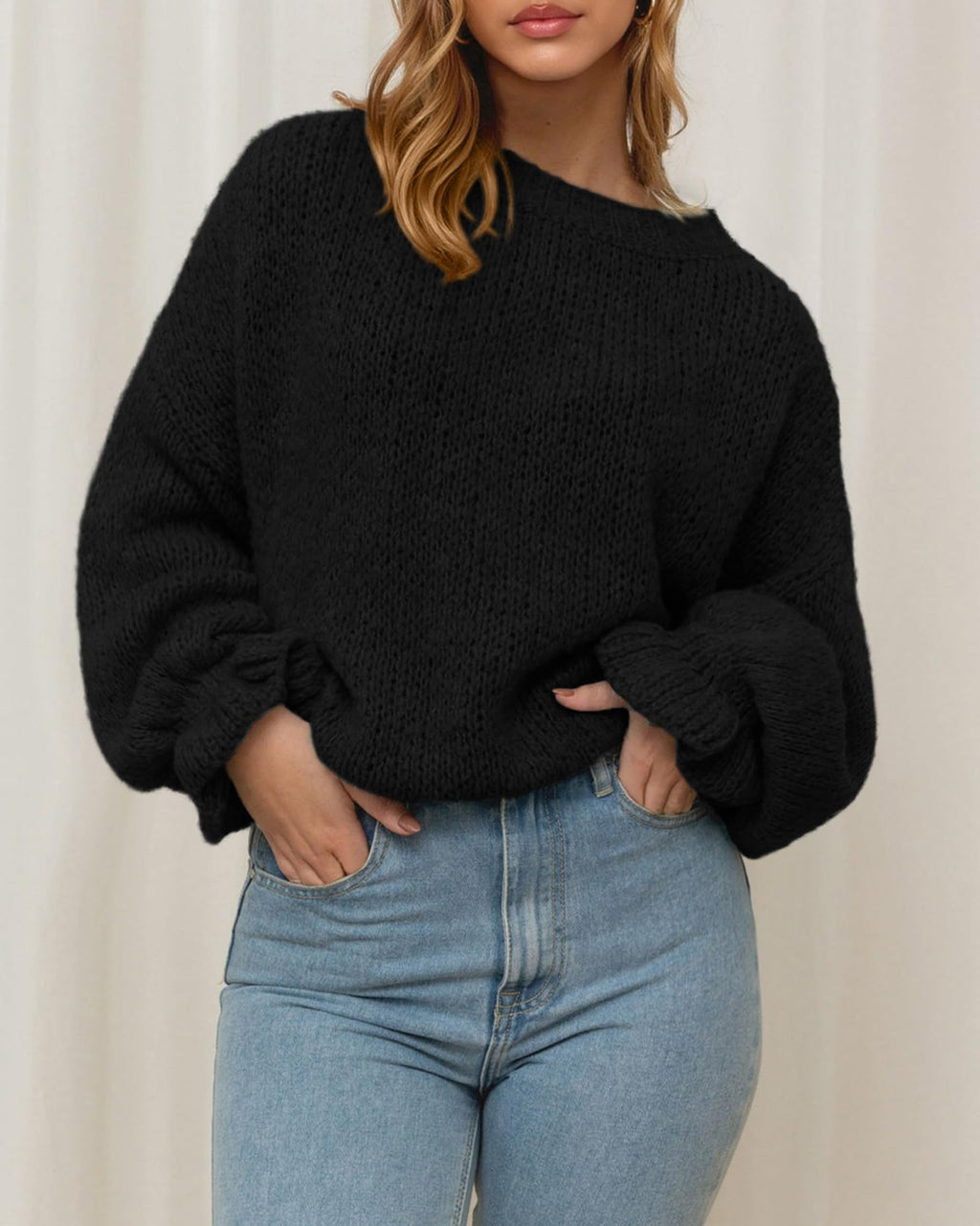 BTFBM Women's Oversized Sweater Crewneck Fall Winter Long Sleeve Fuzzy Warn Knit Pullover Sweaters Trendy Outfits