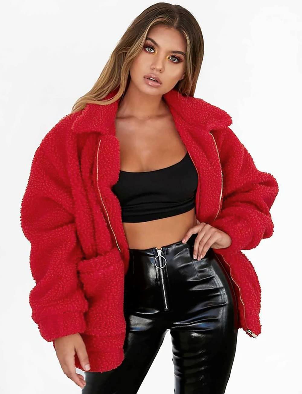 PRETTYGARDEN Women's Fashion Winter Coats Sherpa Fleece Faux Fur Shearling Oversized Trendy Jackets Warm Outerwear Clothing