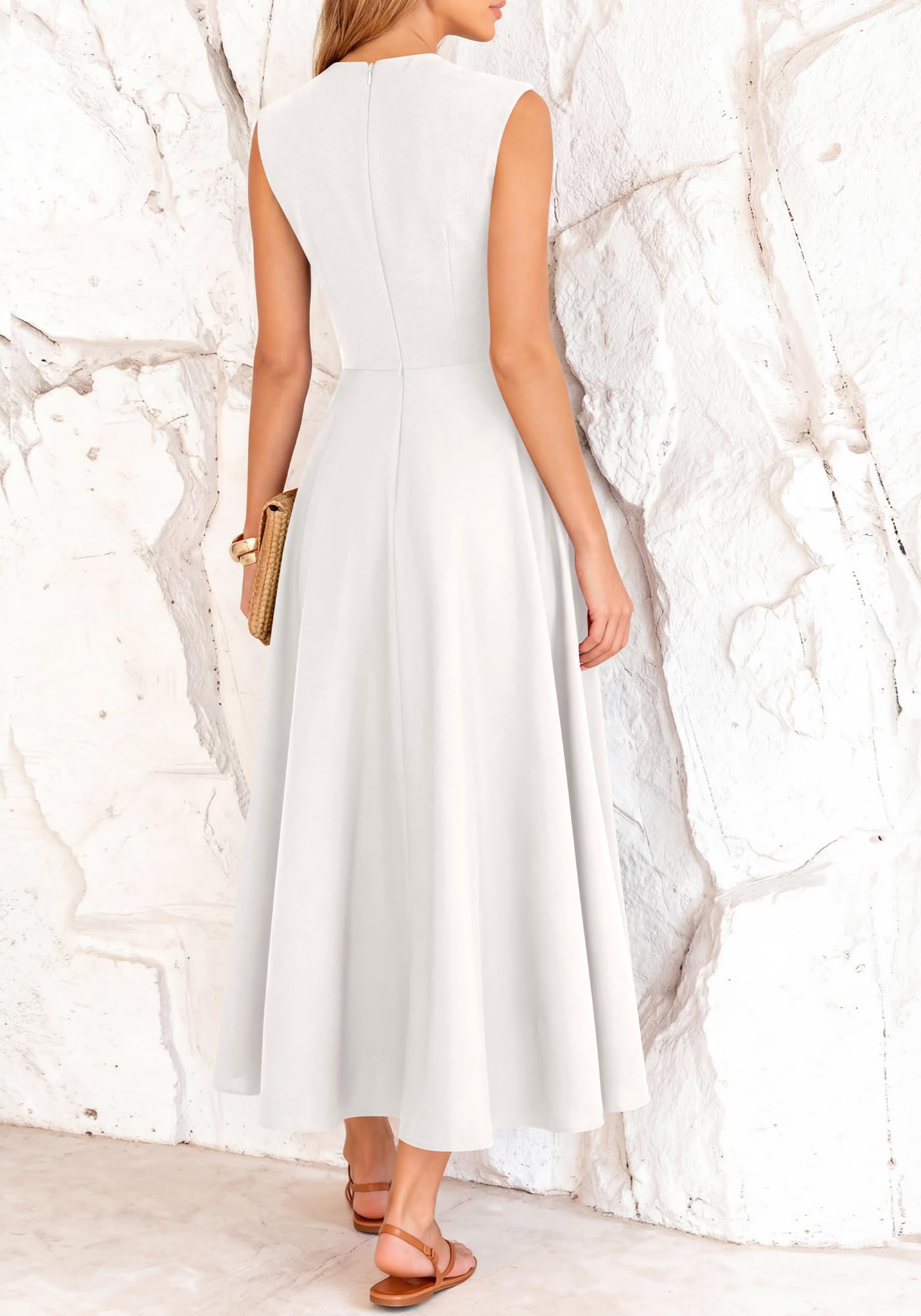 BTFBM Summer Dresses for Women Mock Neck Sleeveless High Waist Flowy Aline Maxi Spring Wedding Guest Dress Cocktail