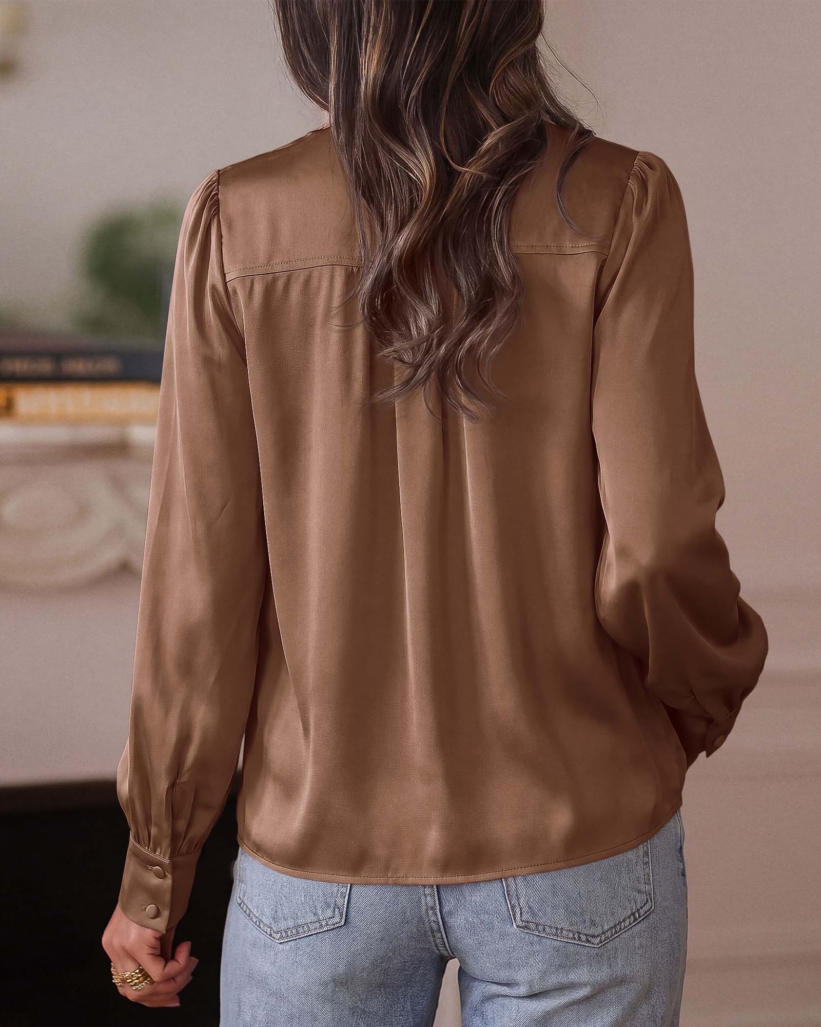 BTFBM Satin Blouses for Women Dressy Casual | Lightweight,V Neck,Long Sleeve Tops,Going Out Outfits,Fall Fashion Clothing