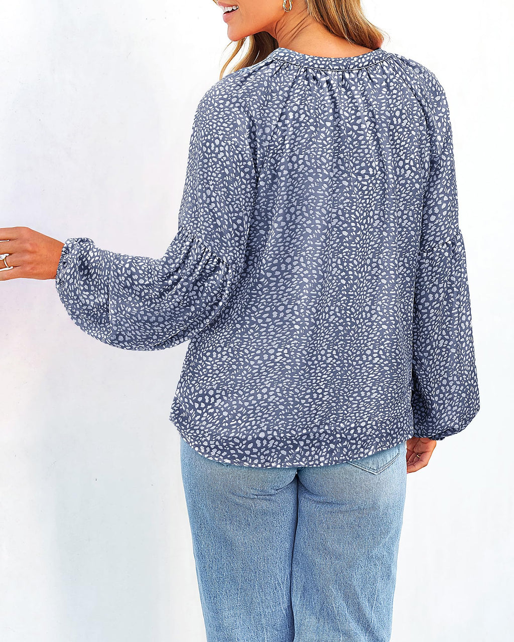 BTFBM Blouses for Women Dressy Casual Floral Summer Boho Tops V Neck Lightweight Long Sleeve Shirts Spring Clothes